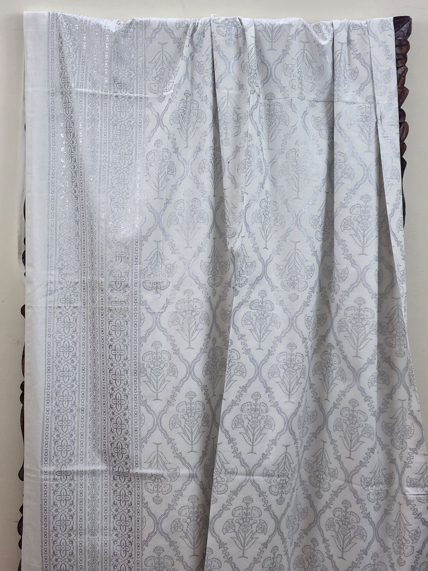Sitaare Pure Cotton Queen Size Bedsheet White Silver