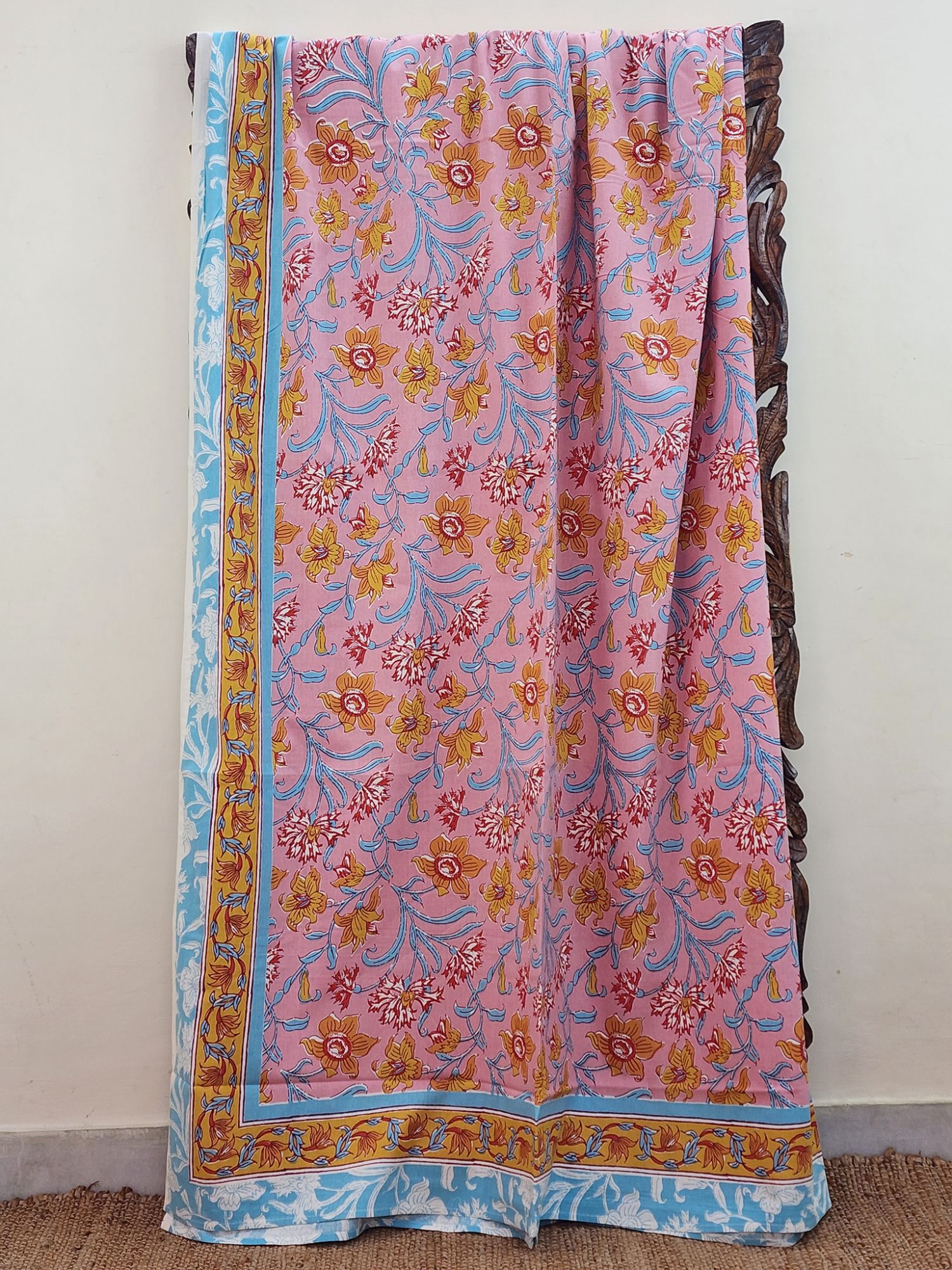 Naira Pure Cotton Handmade Artisanal Kingsize Double Bedsheet Floral