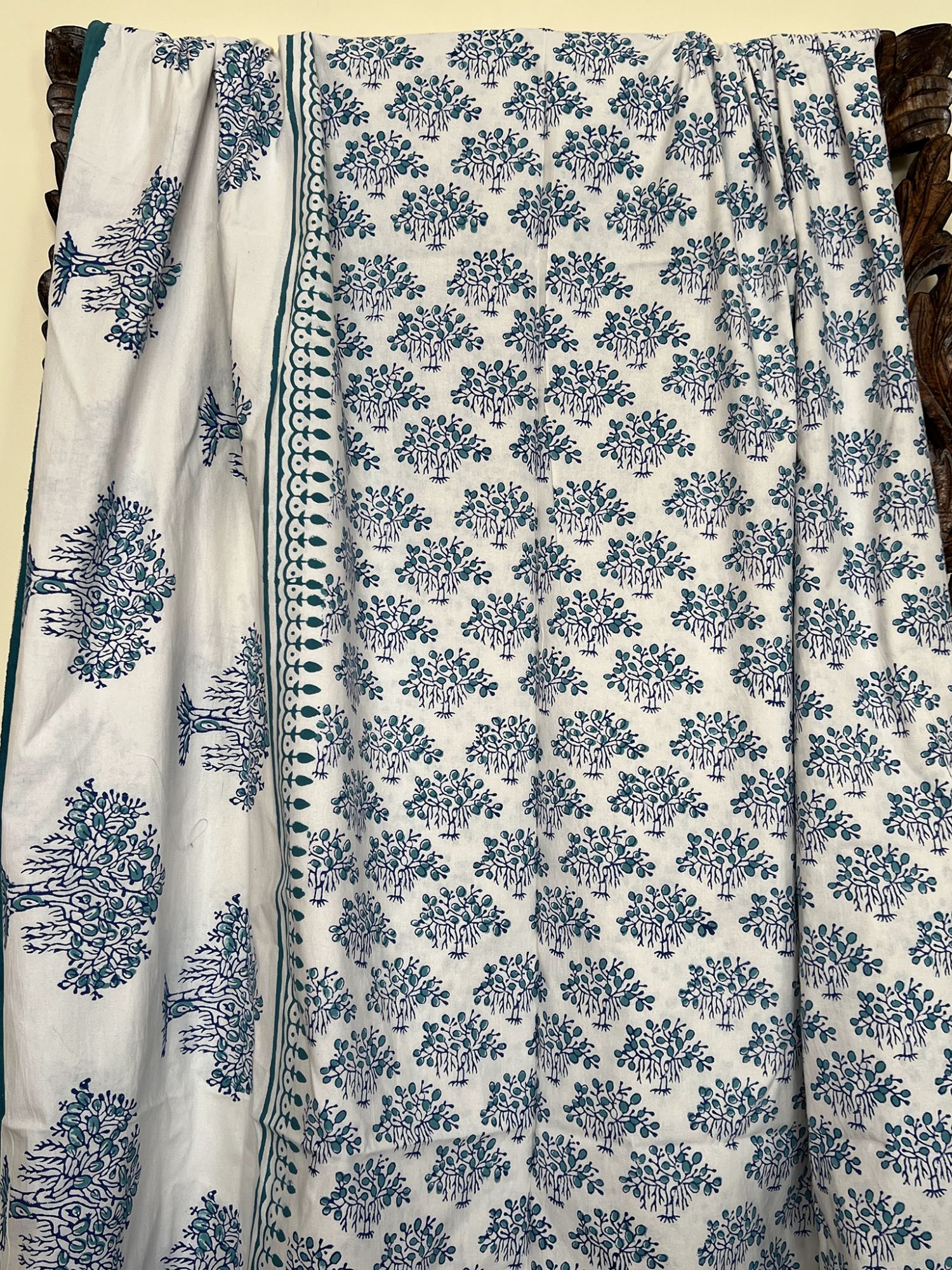 Aabaad Bargad Pure Cotton hand block Printed Super Kingsize Bedsheet Teal Blue