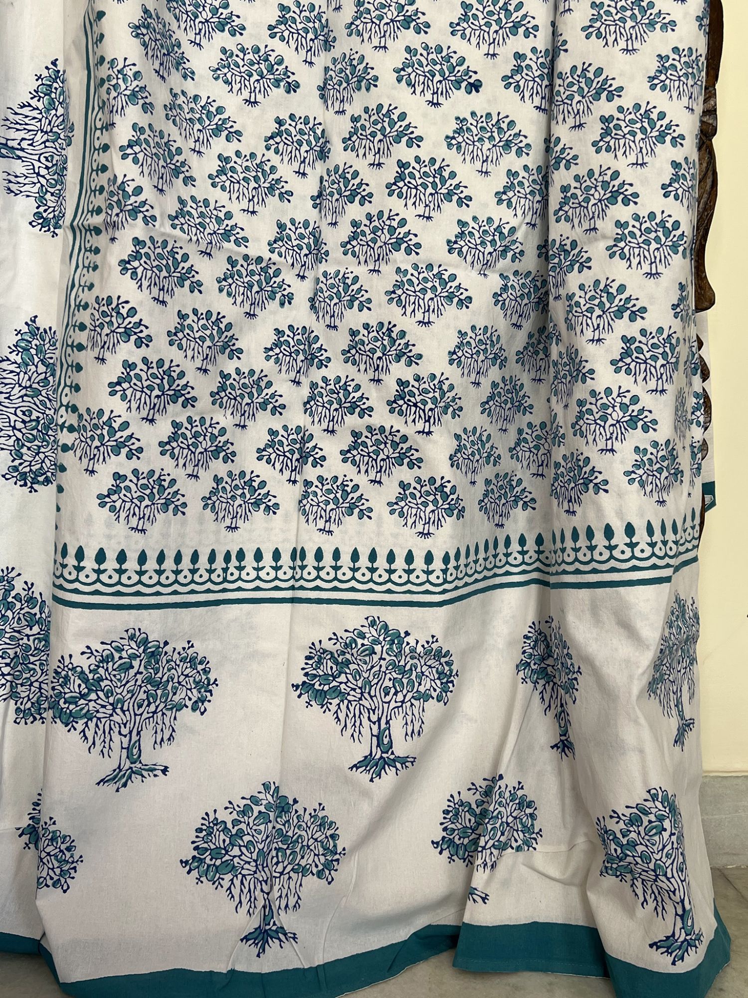 Aabaad Bargad Pure Cotton hand block Printed Super Kingsize Bedsheet Teal Blue