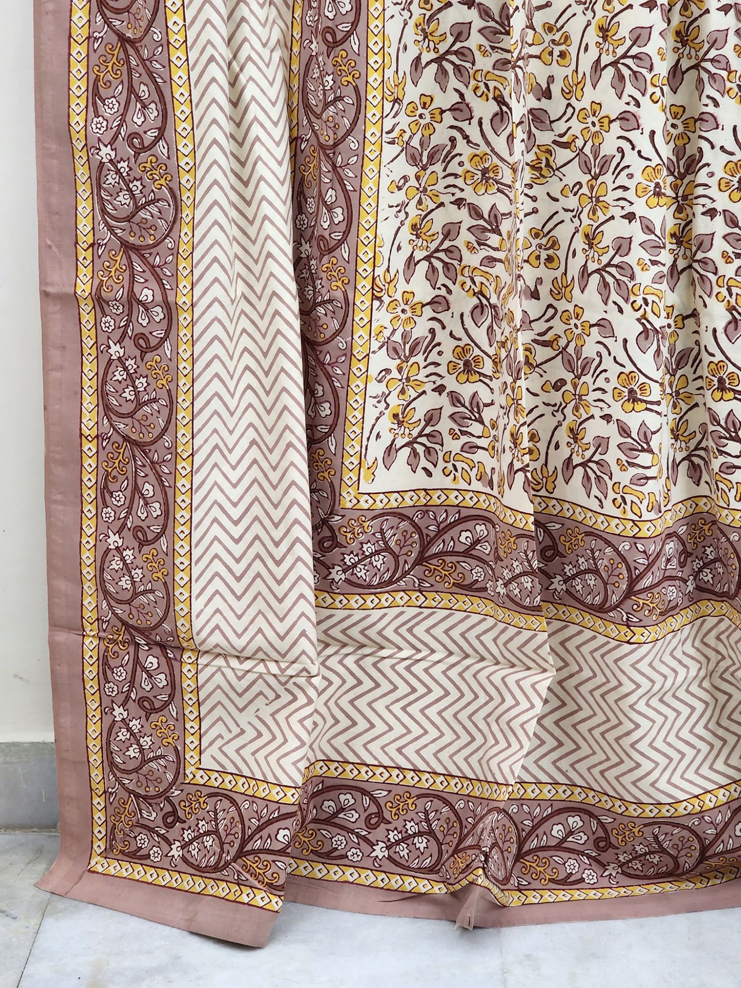 Aabaad Manjari Pure Cotton hand block Printed Super Kingsize Bedsheet