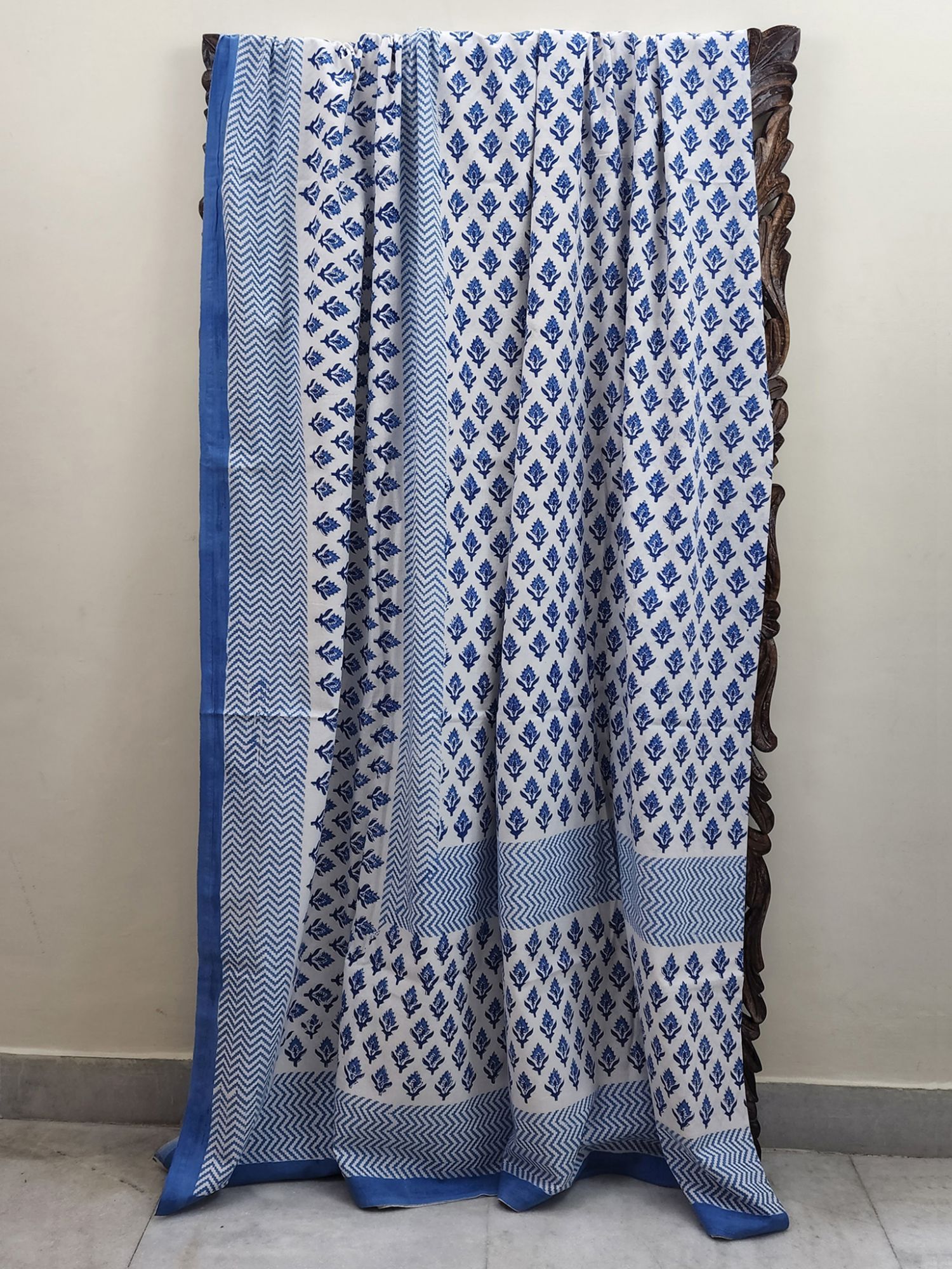 Aabaad Neele Himkan Pure Cotton hand block Printed Super Kingsize Bedsheet