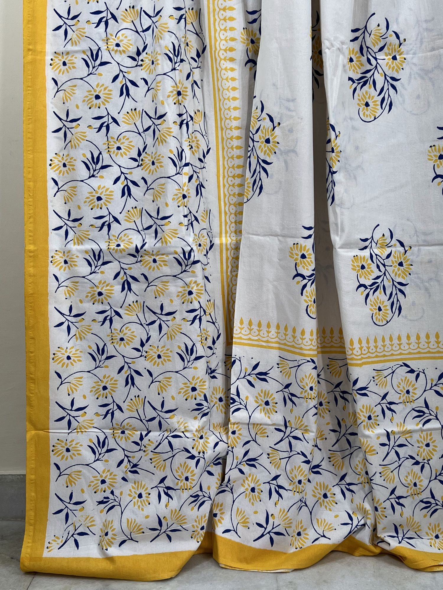 Aabaad Peela Gulbahaar Pure Cotton hand block Printed Super Kingsize Bedsheet