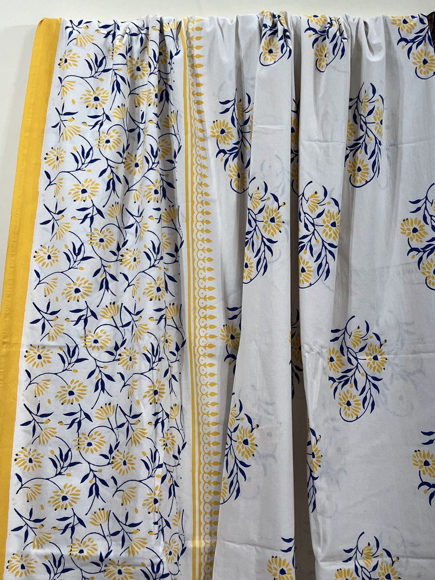 Aabaad Peela Gulbahaar Pure Cotton hand block Printed Super Kingsize Bedsheet