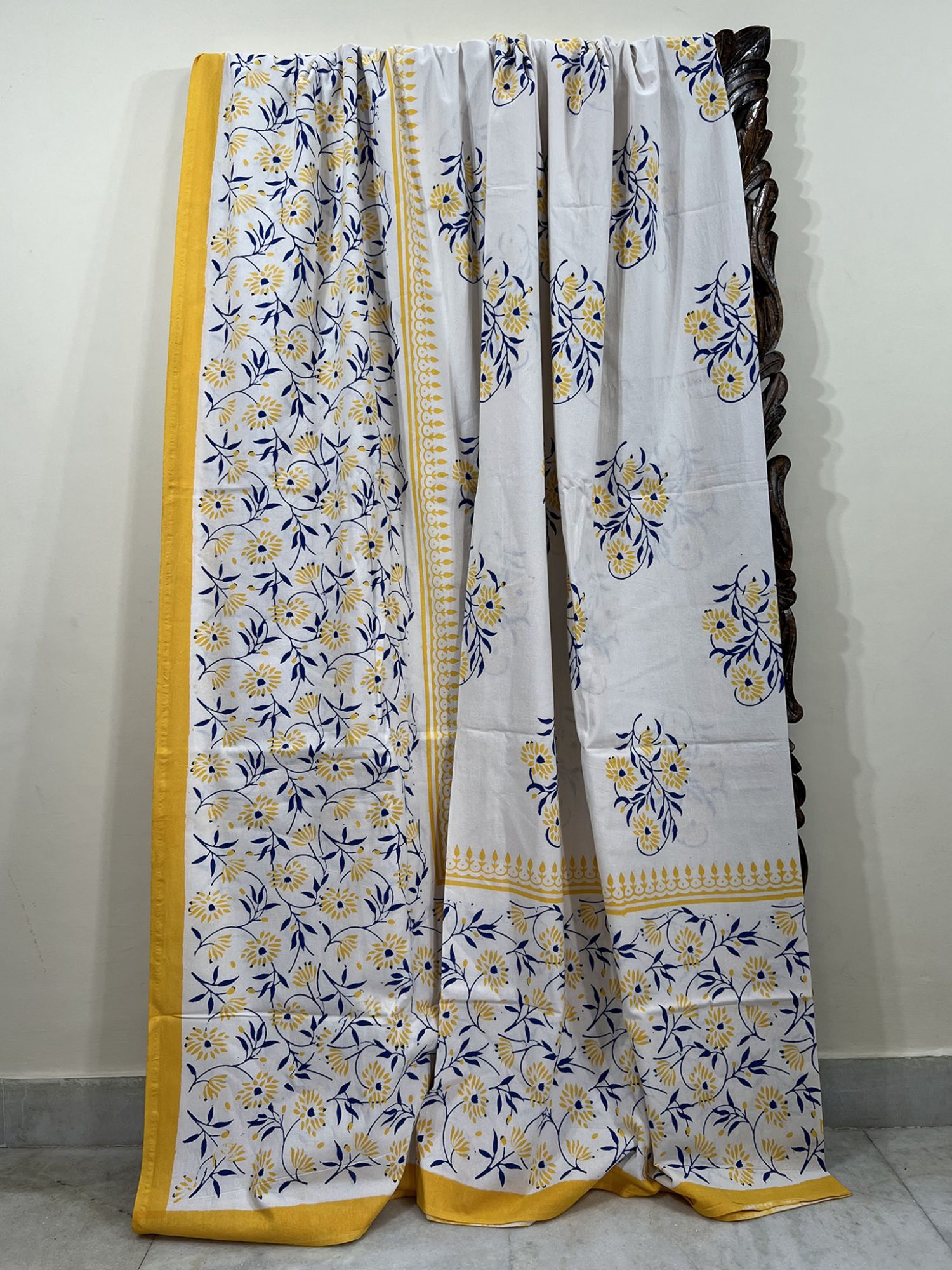 Aabaad Peela Gulbahaar Pure Cotton hand block Printed Super Kingsize Bedsheet