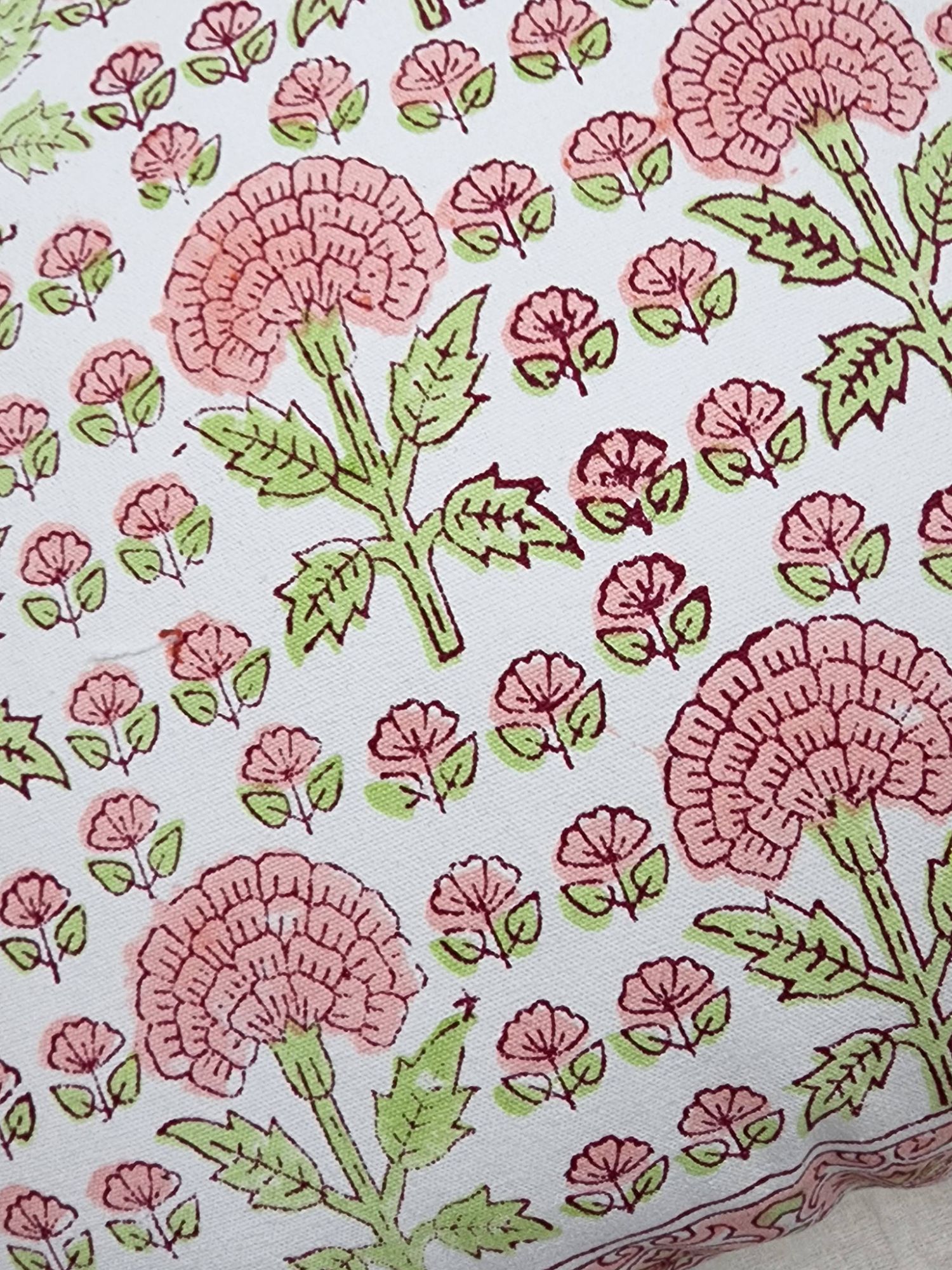 Aagosh Pure Cotton Canvas Artisanal Hand Block Printed Cushion Cover 16x16 inch Blush Pink