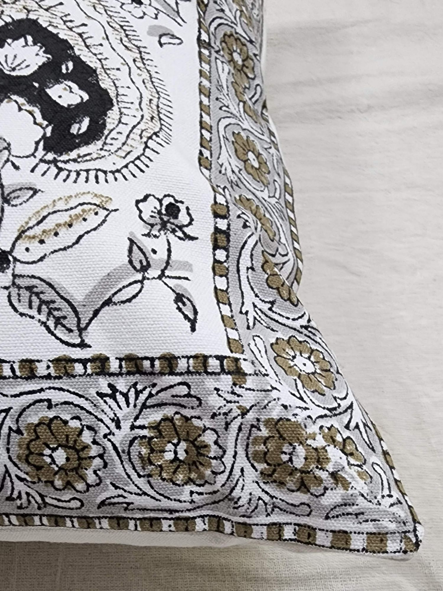 Aagosh Pure Cotton Canvas Artisanal Hand Block Printed Cushion Cover 16x16 inch Pale Gray