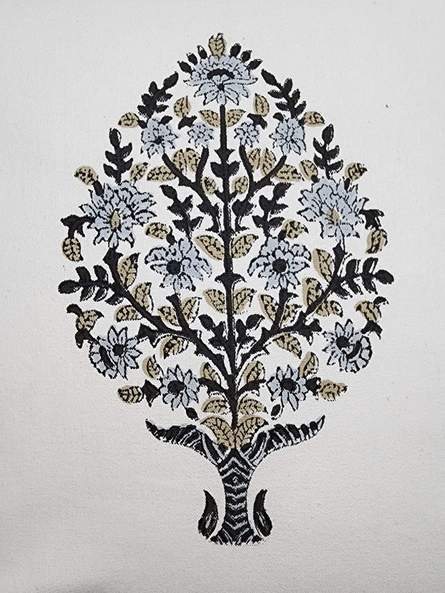 Aagosh Pure Cotton Canvas Artisanal Hand Block Printed Cushion Cover 16x16 inch Powder Blue