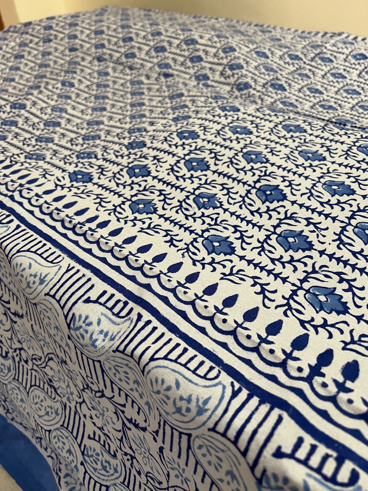 Aalaap 6 Seater hand block Printed Cotton Blue Table Cover Kairi