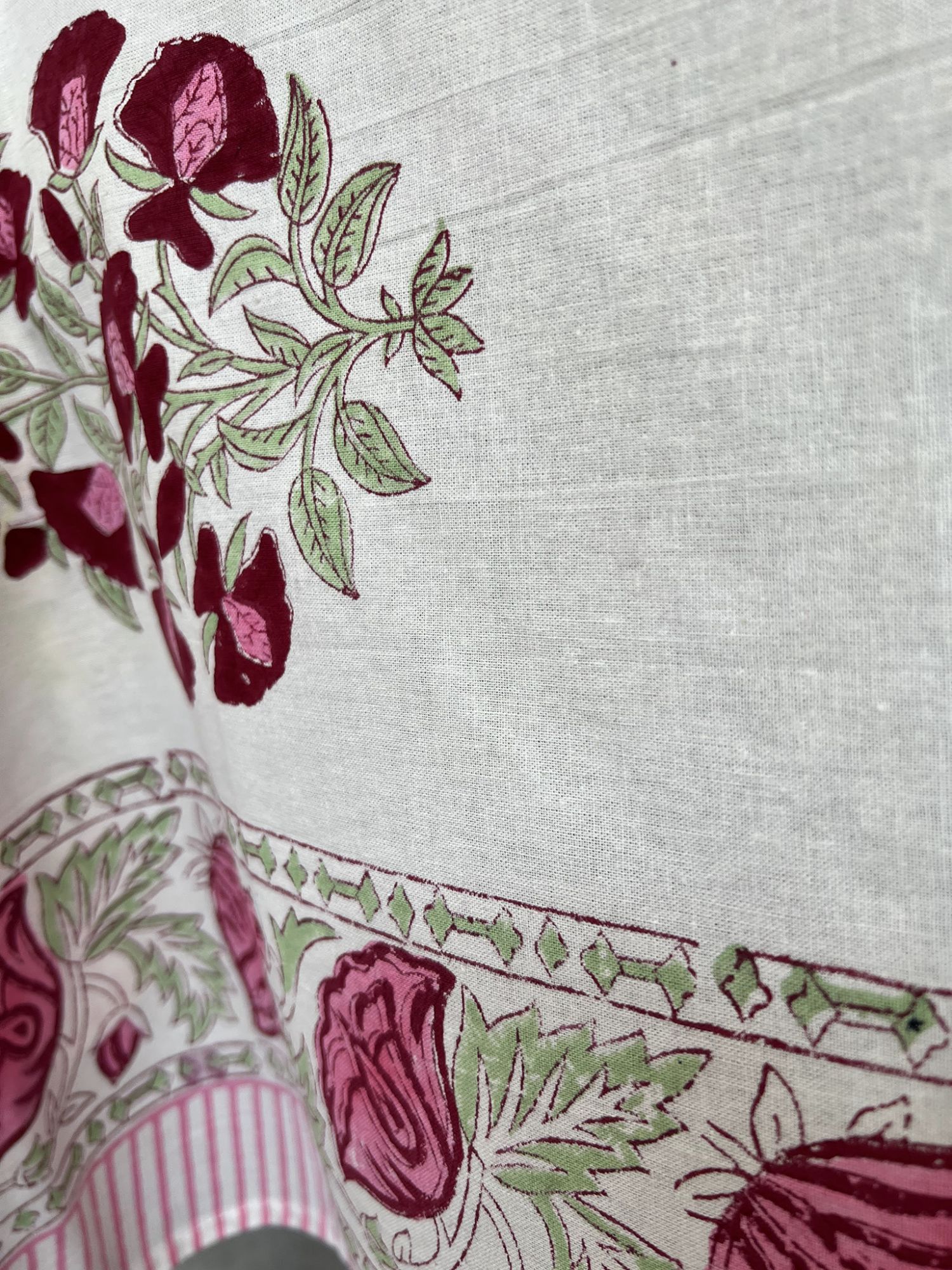 Aalaap 6 Seater hand block Printed Cotton Pink Burnt Rose Table Cover Saanjh