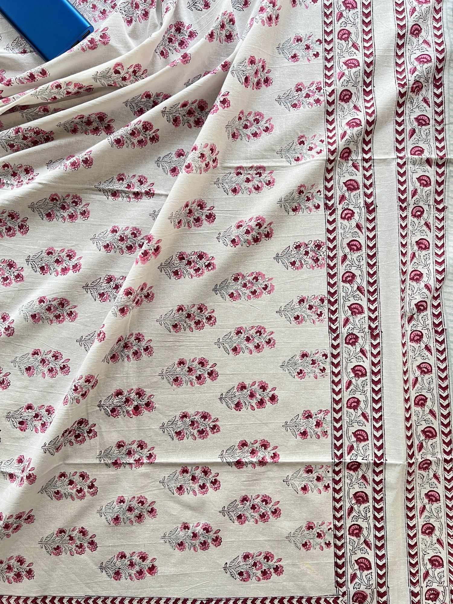 Aalaap 6 Seater Hand block Printed Cotton Pink Burnt Rose Table Cover Boond