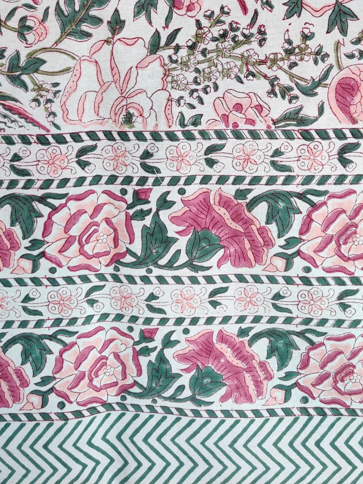 Aalaap 6 Seater hand block Printed Cotton Pink Dark Green Table Cover Baagh-e-Noor