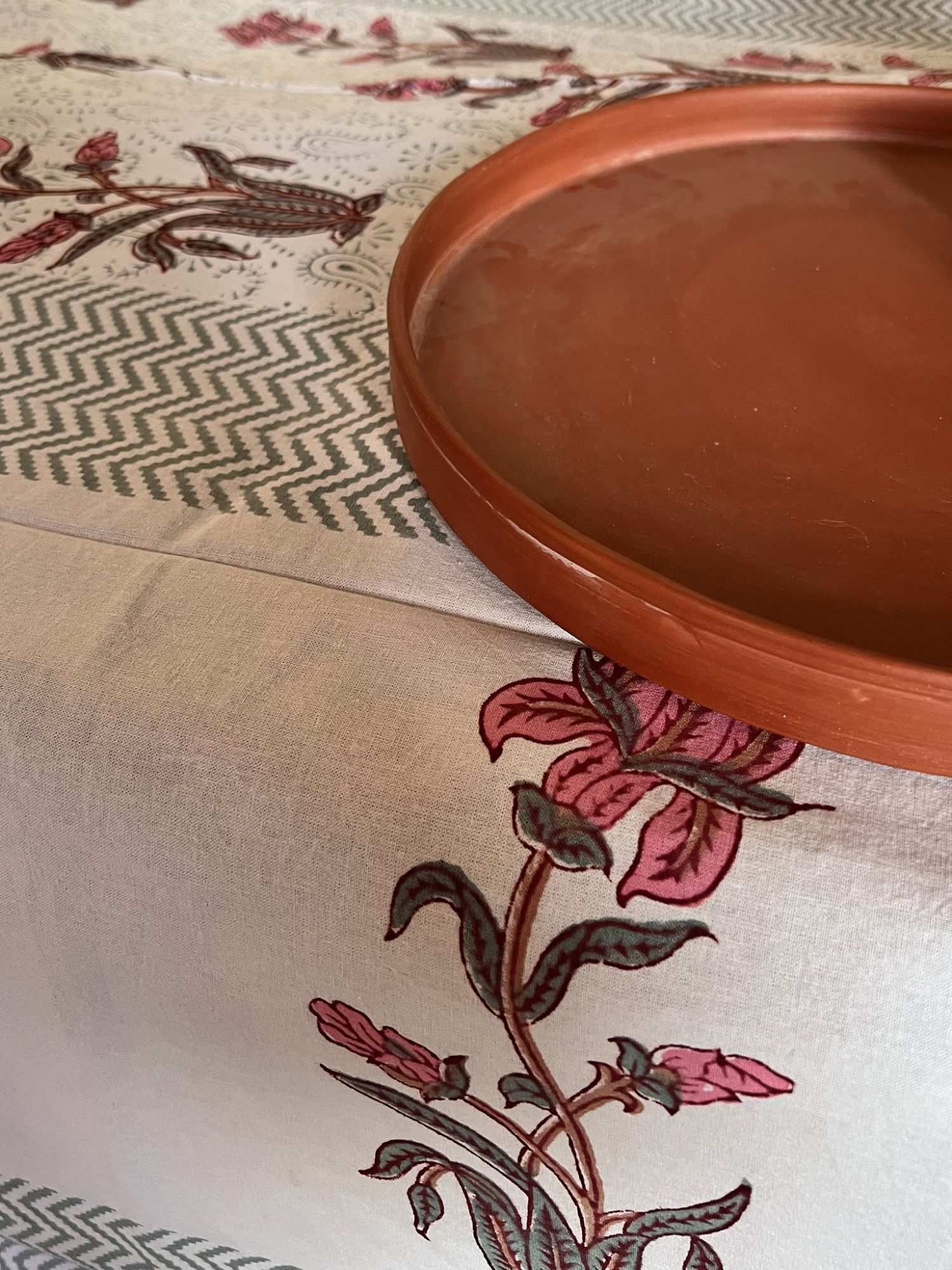 Aalaap 6 Seater hand block Printed Cotton Rouge Pink Sage Green Table Cover Kali