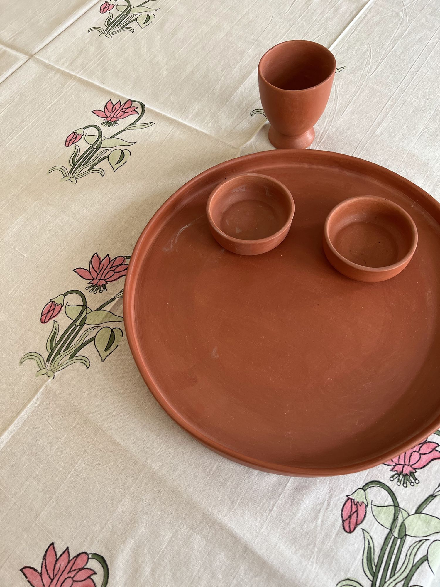 Aalaap 6 Seater hand block Printed Pink Burnt Rose Table Cover Kumudini