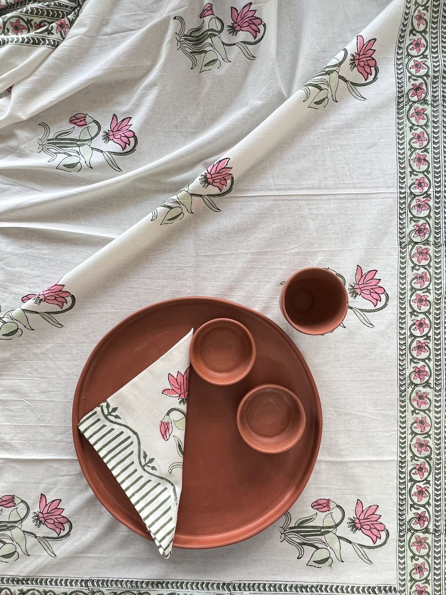 Aalaap 6 Seater hand block Printed Pink Burnt Rose Table Cover Kumudini