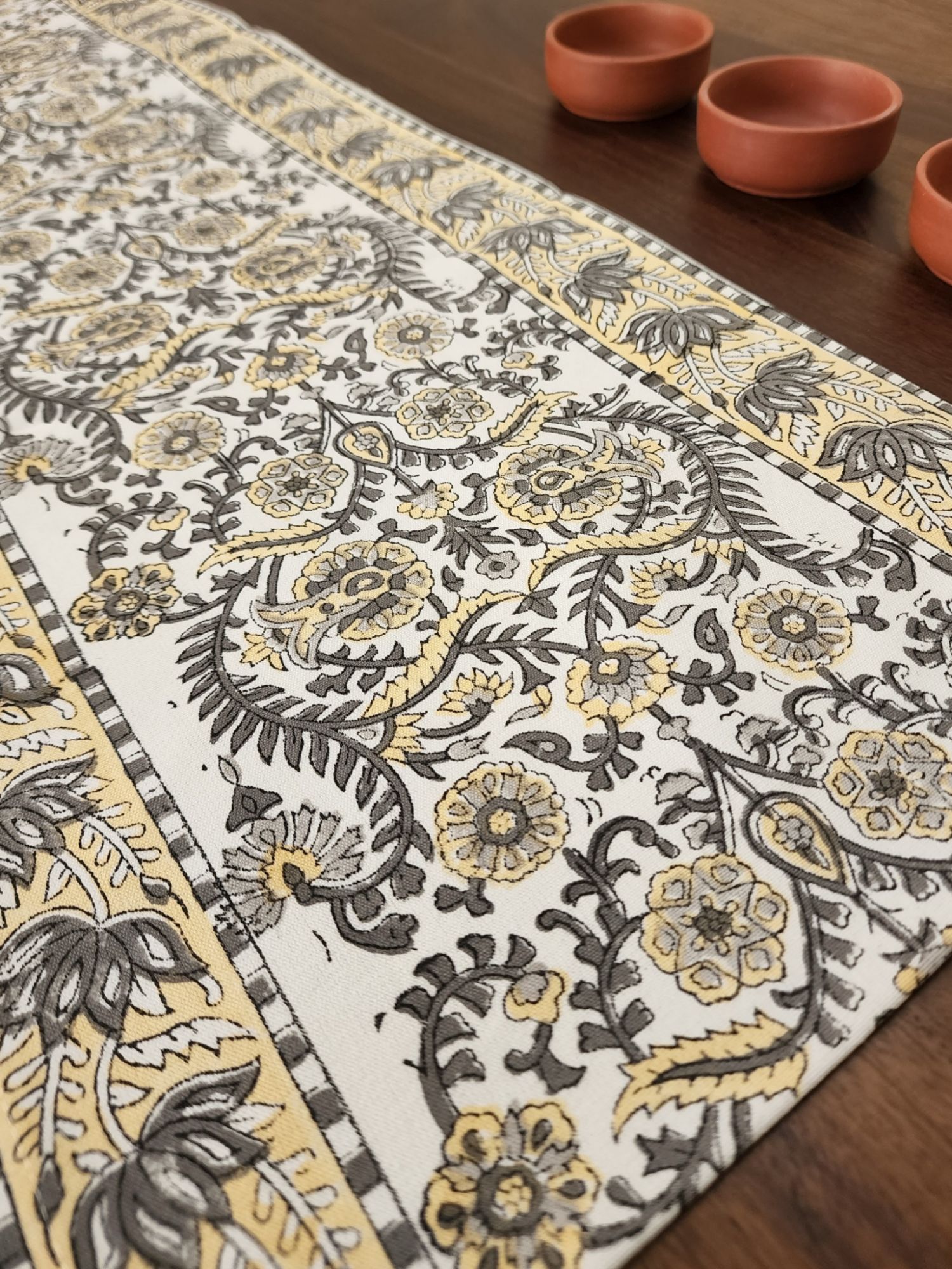 Naayaab Hand block Printed Canvas Cotton Table Runner Jharoka