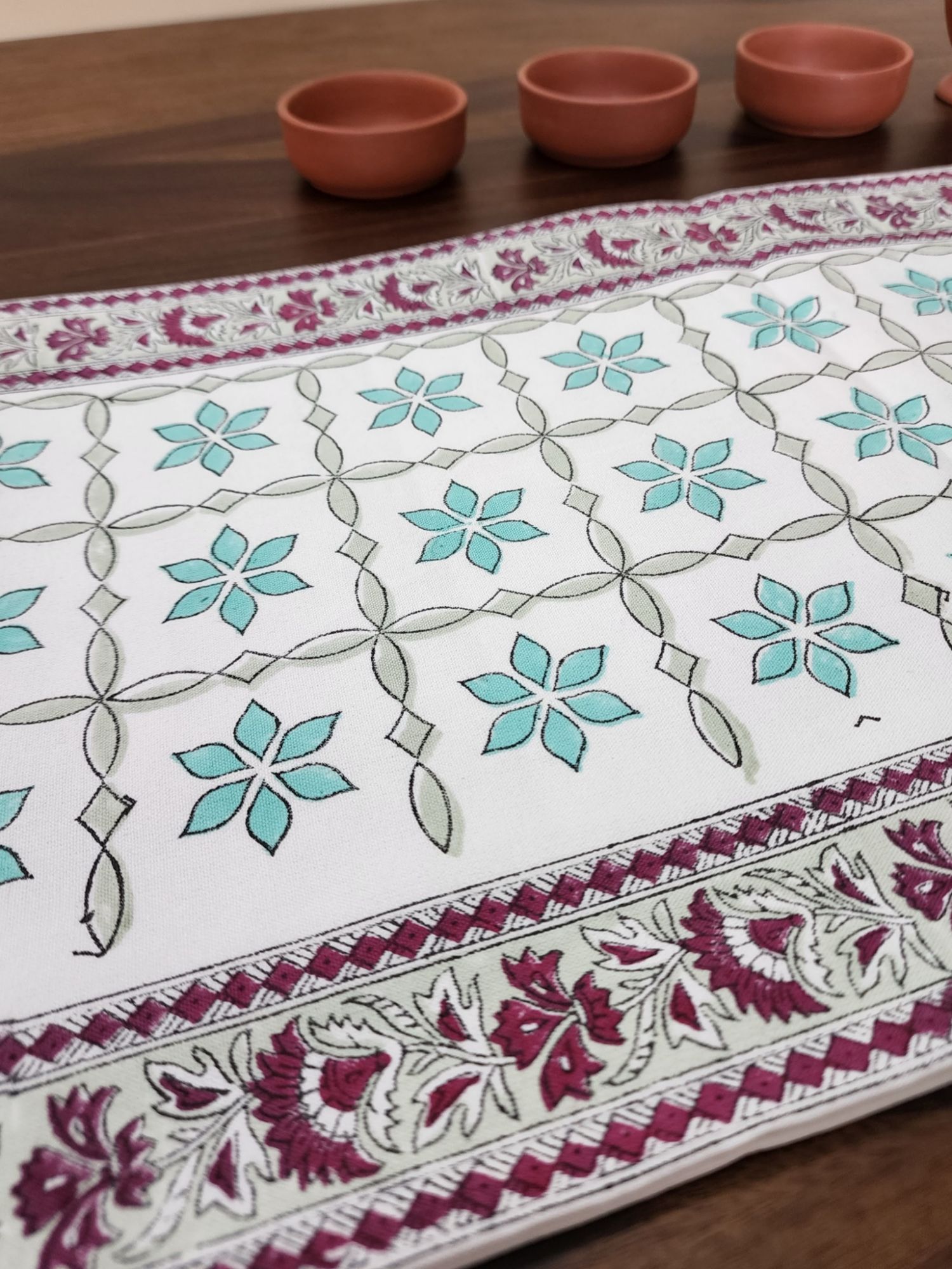 Naayaab Hand block Printed Canvas Cotton Table Runner Tara