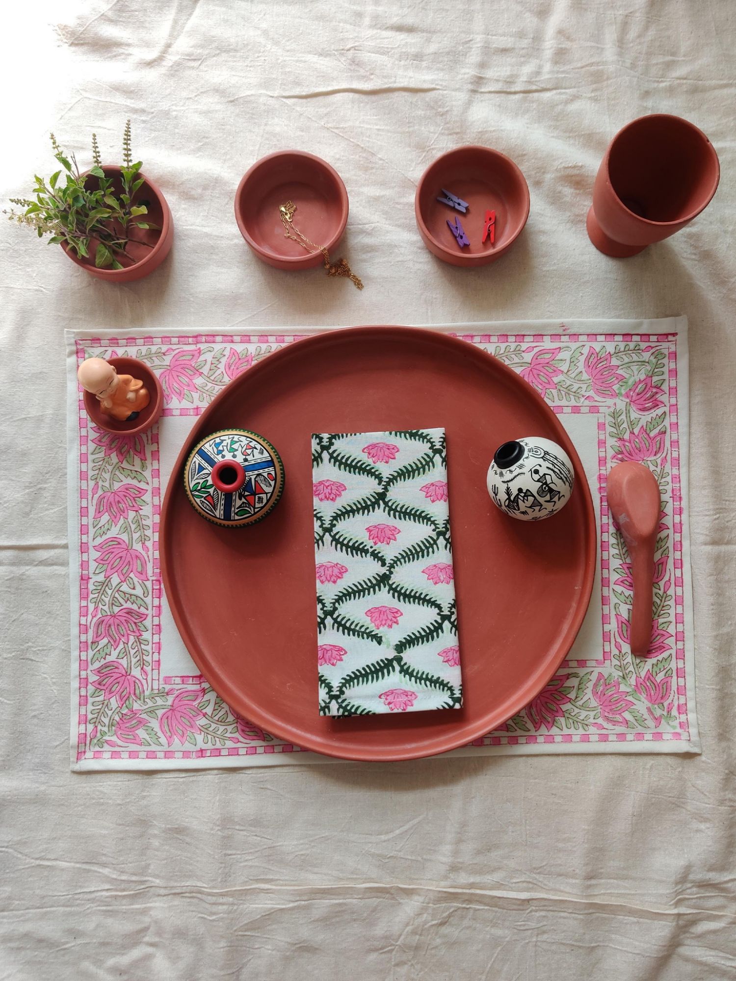 Ibtida Hand block Printed Cotton Napkins Madhur
