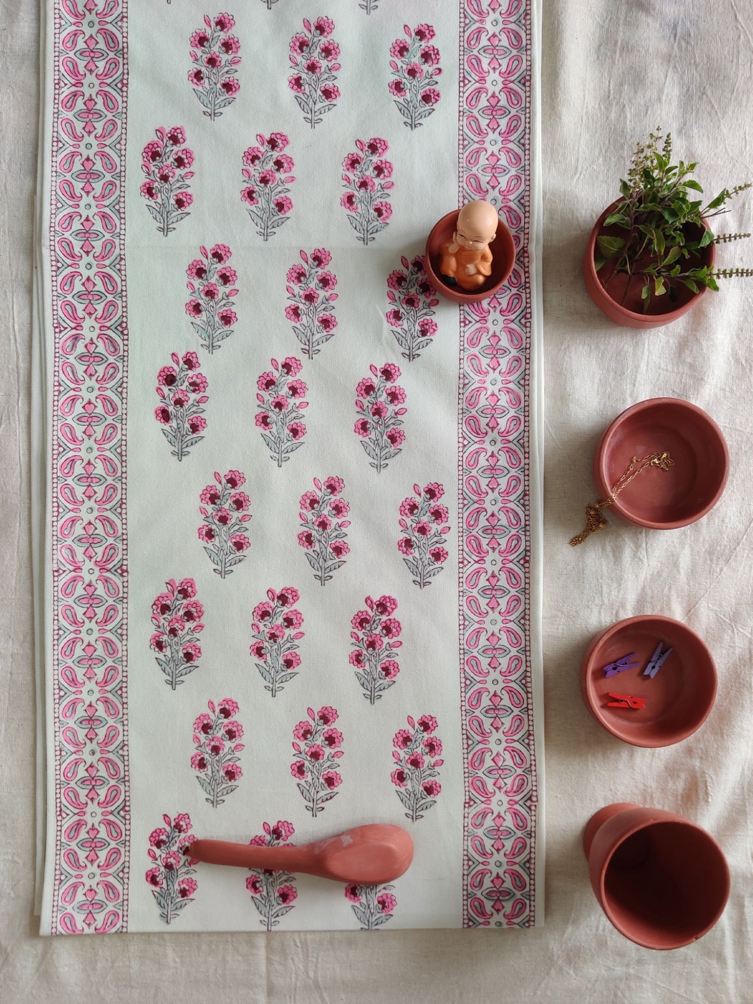 Naayaab Hand block Printed Canvas Cotton Table Runner Kashish