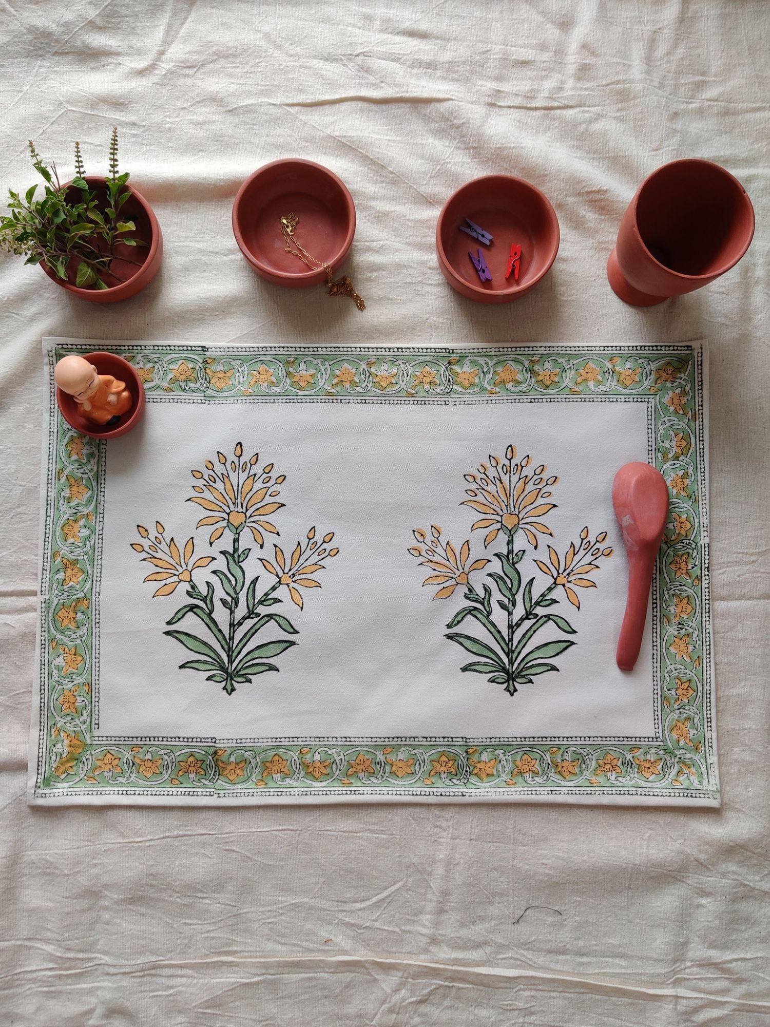 Taqreer Hand block Printed Cotton Canvas Placemat Boond