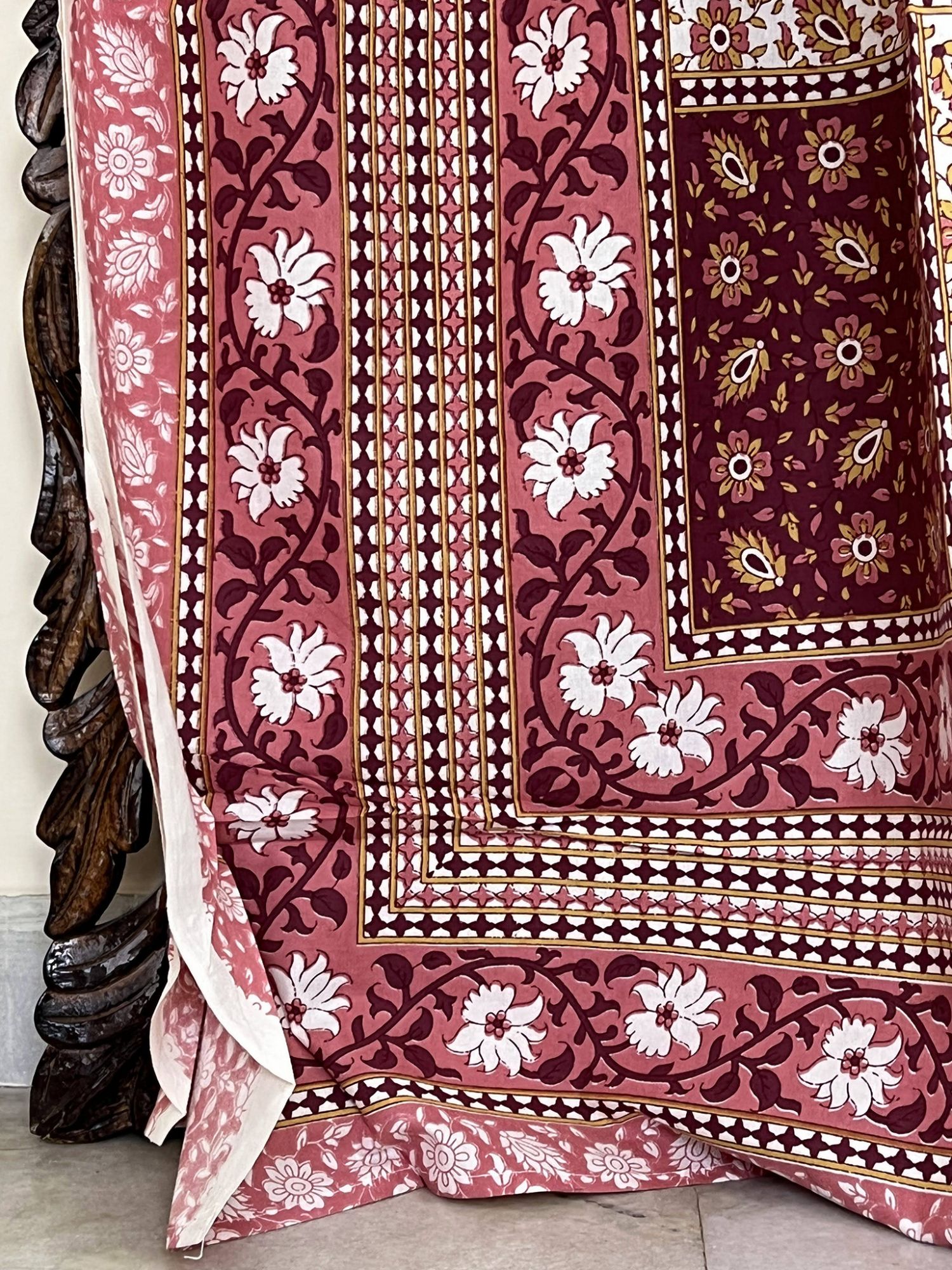 Baagh Pure Cotton Handmade Artisanal Kingsize Double Bedsheet Floral