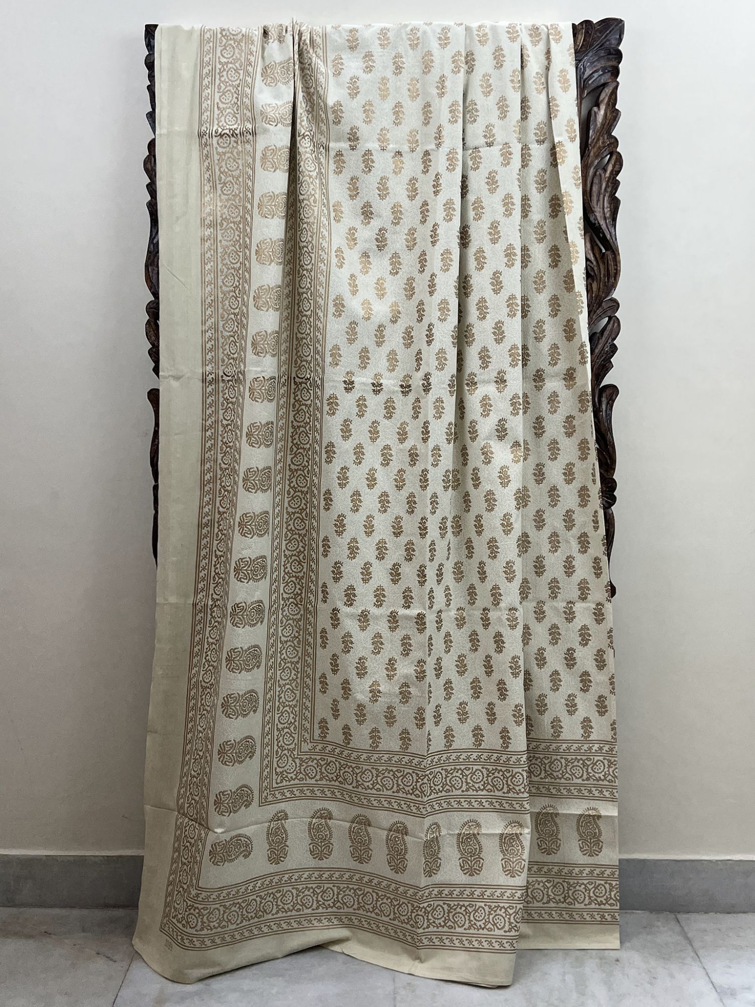 Sitaare Pure Cotton Queen Size Bedsheet Cream Gold