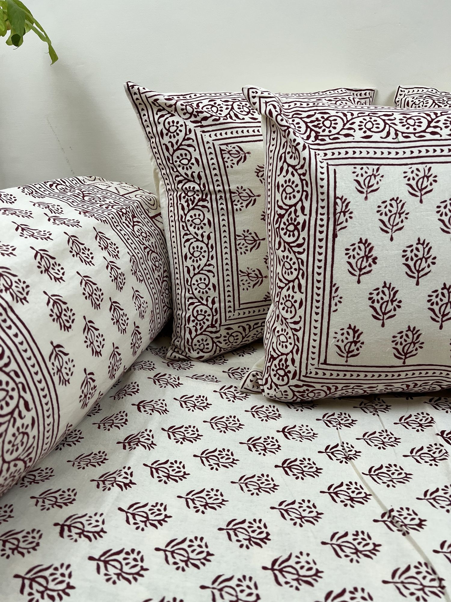 Kabshah Pure Cotton hand block Printed Diwan Set Dark Maroon