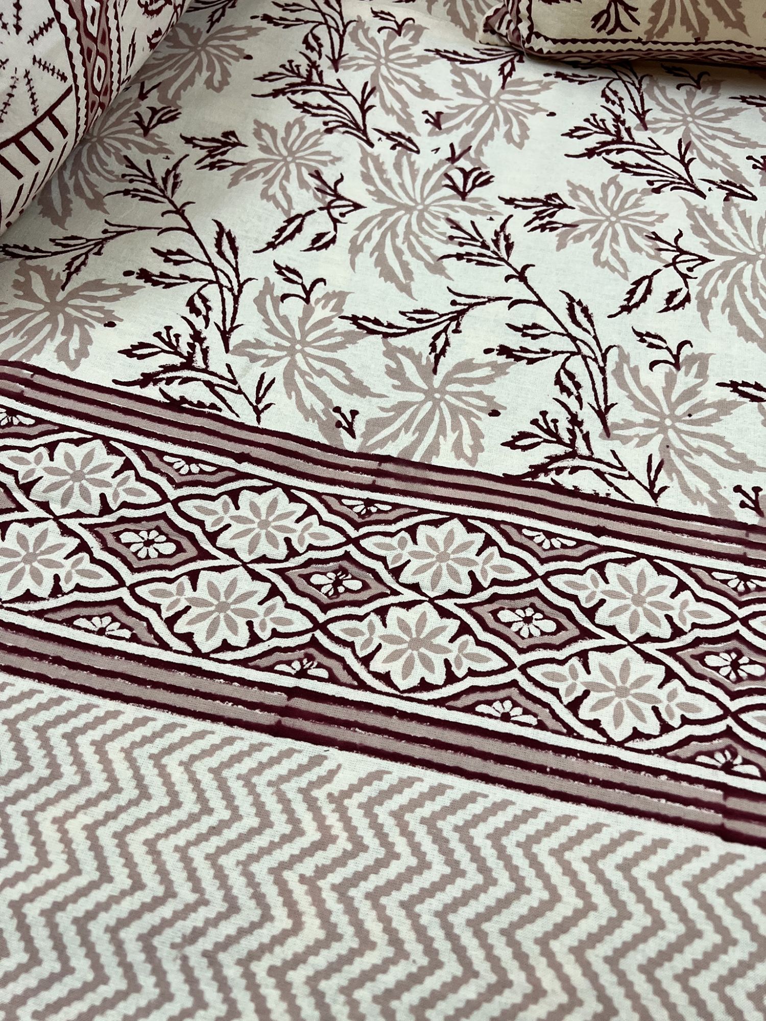 Kabshah Pure Cotton hand block Printed Diwan Set French Pink