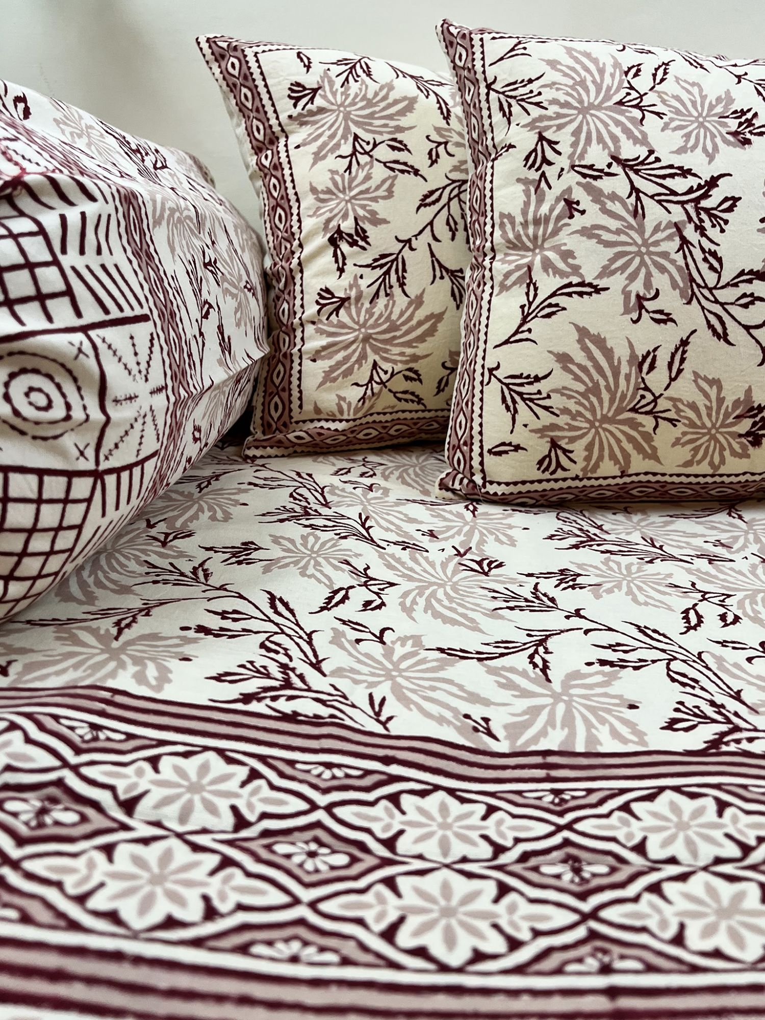 Kabshah Pure Cotton hand block Printed Diwan Set French Pink