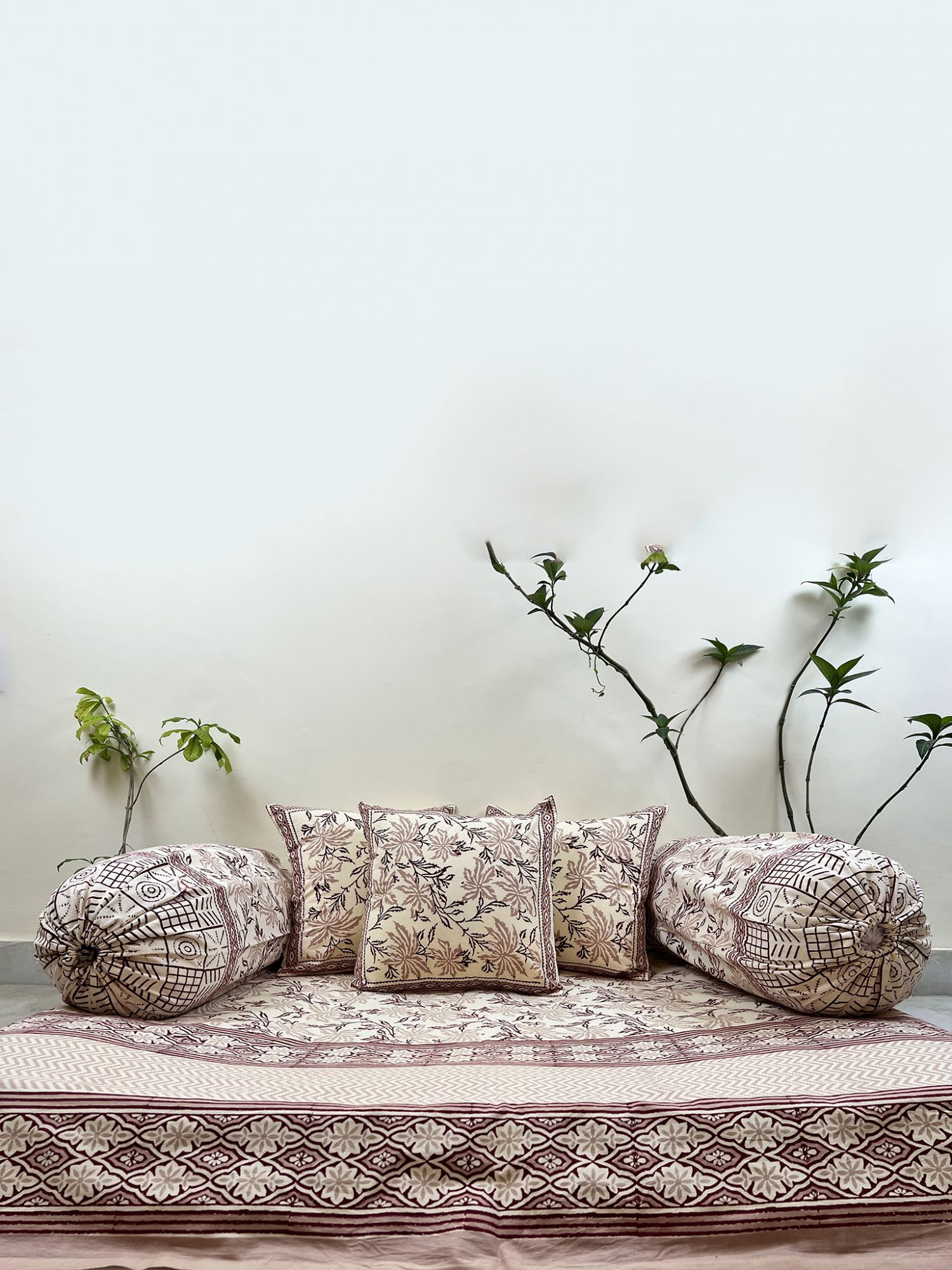 Kabshah Pure Cotton hand block Printed Diwan Set French Pink