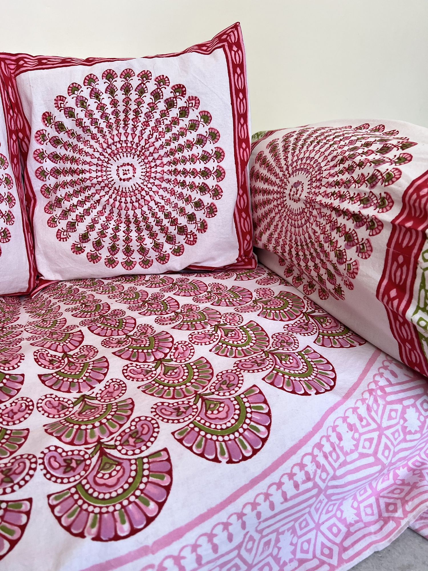 Kabshah Pure Cotton hand block Printed Diwan Set Magenta Pink