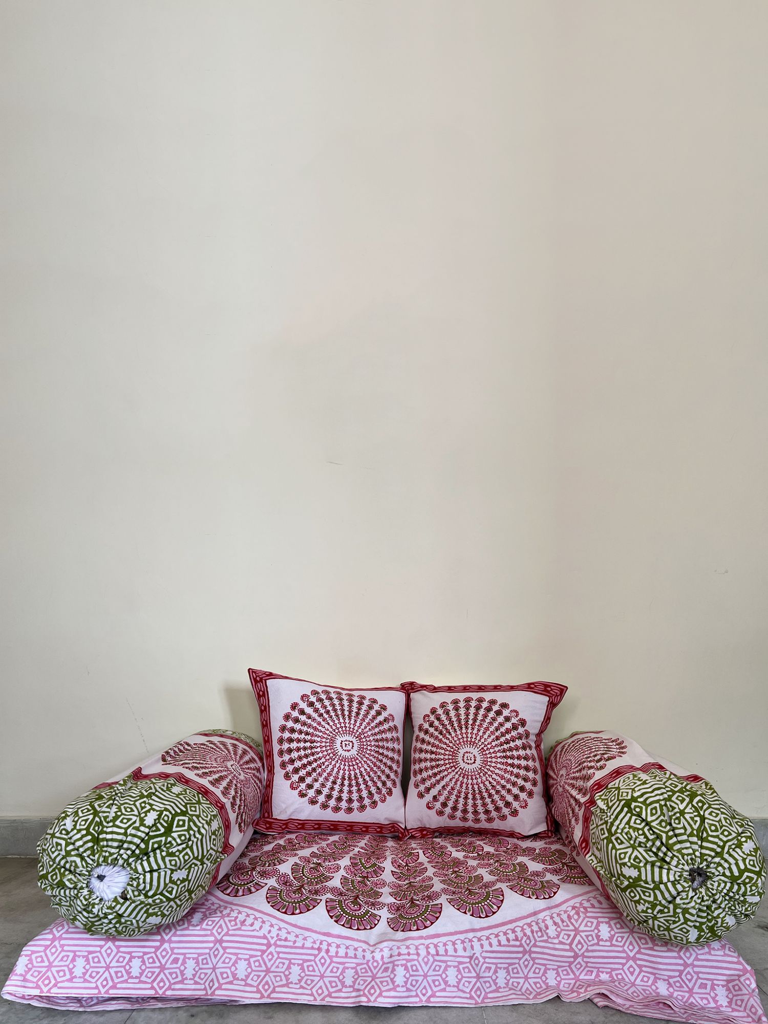 Kabshah Pure Cotton hand block Printed Diwan Set Magenta Pink