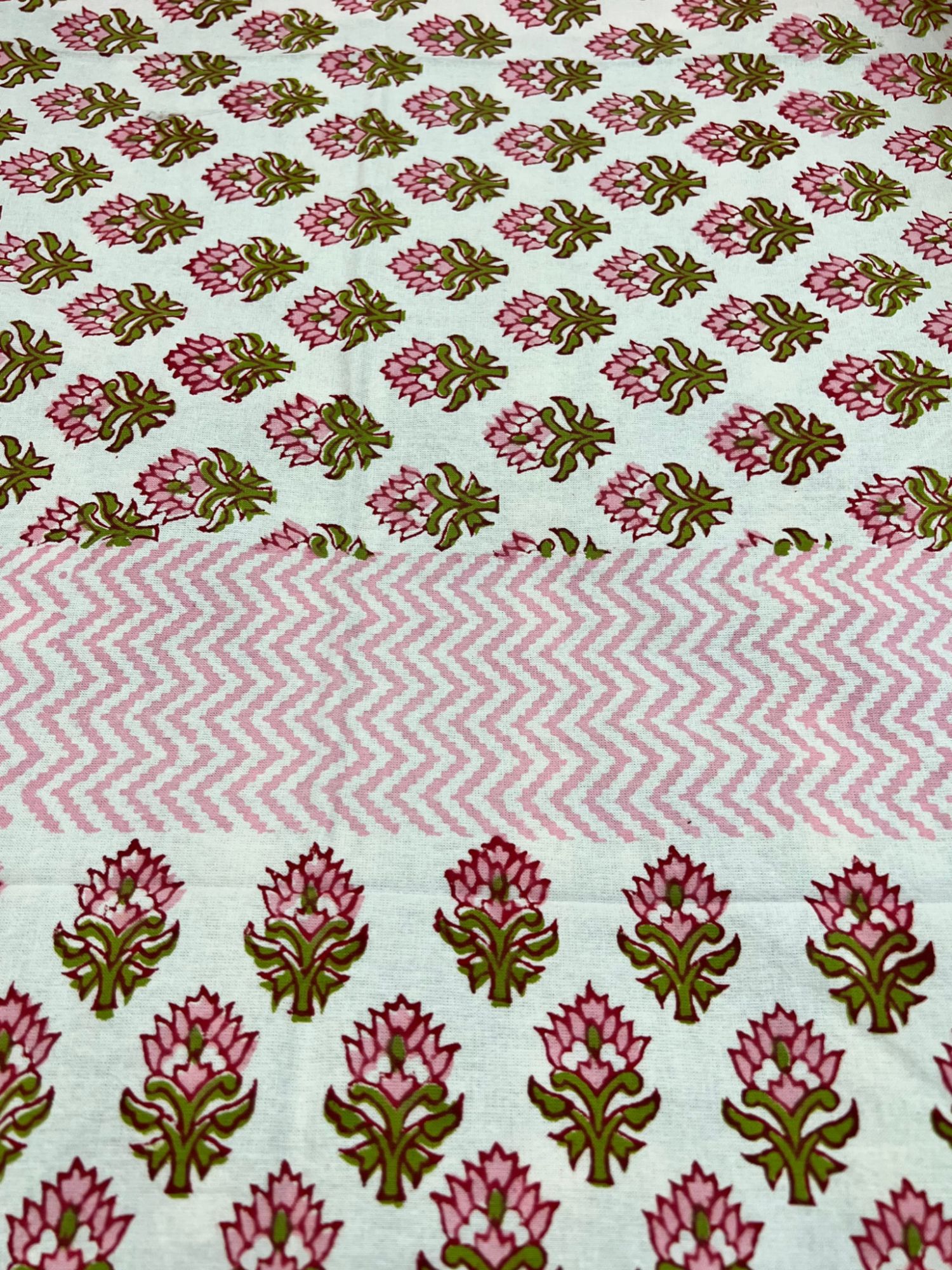 Kabshah Pure Cotton hand block Printed Diwan Set Pink Olive