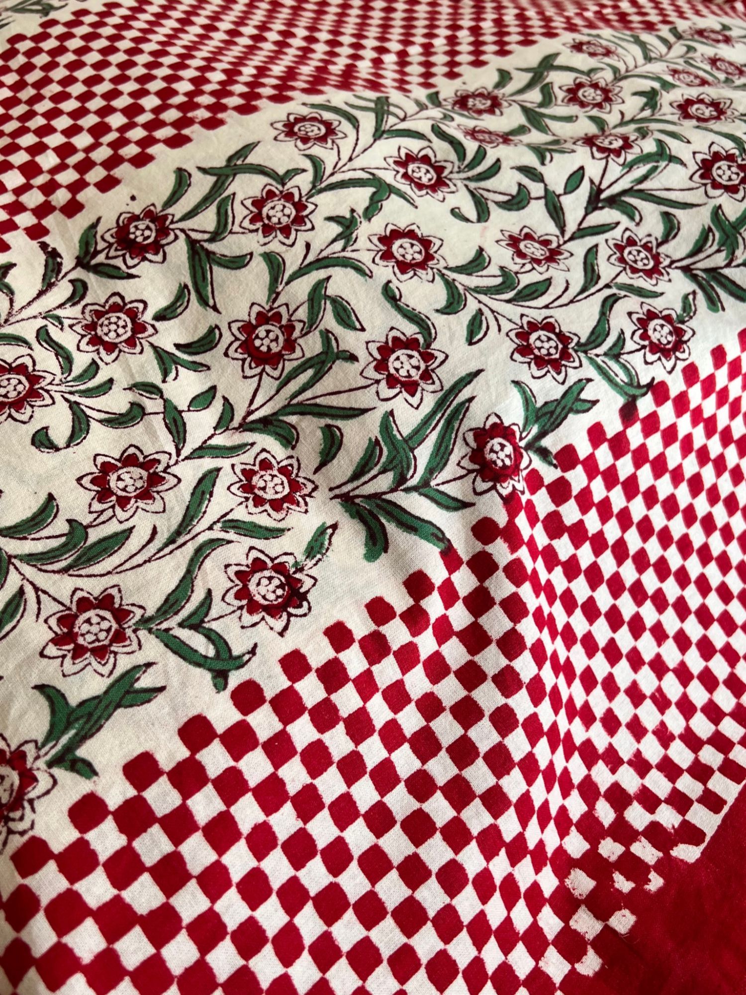 Kabshah Pure Cotton hand block Printed Diwan Set Ruby Red Green