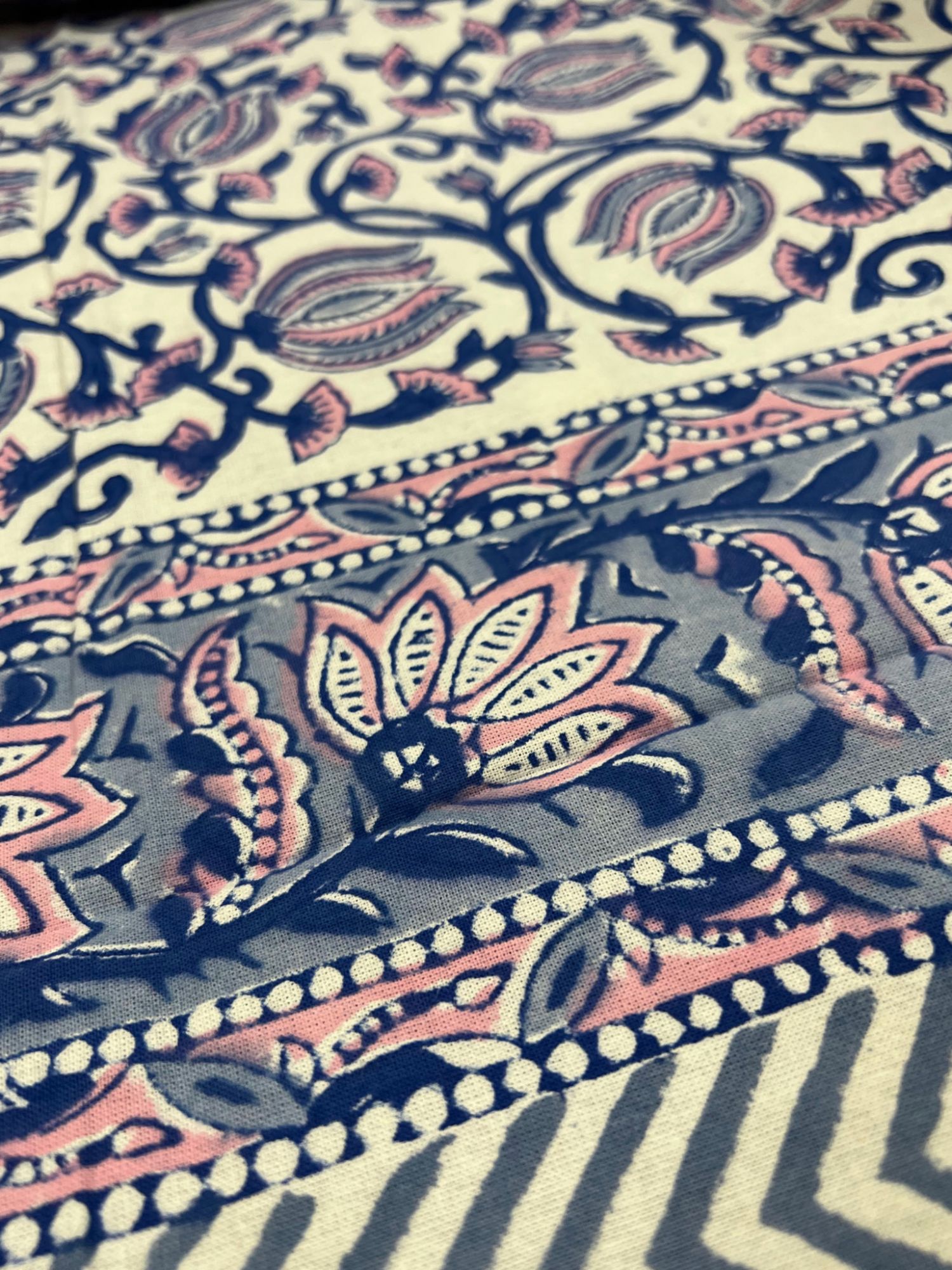 Kabshah Pure Cotton hand block Printed Diwan Set Steel Blue Pink