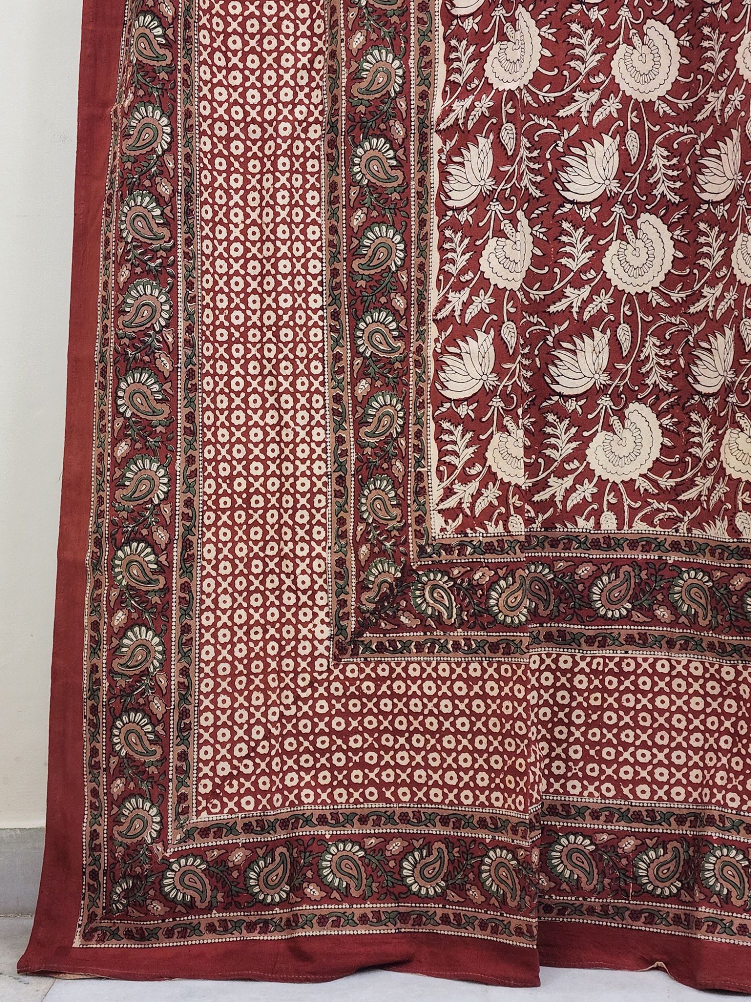 Kashida Manmohana Pure Cotton Queen Size Bedsheet Bagru