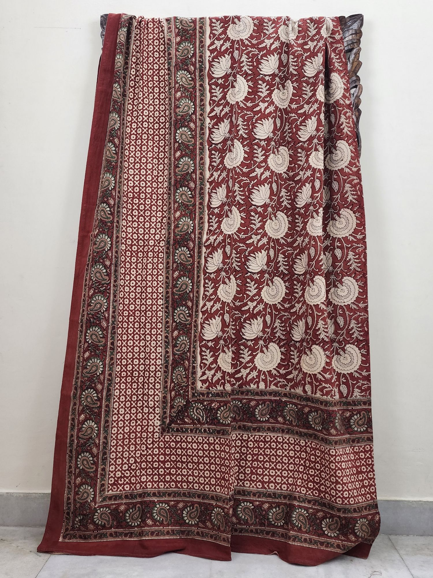 Kashida Manmohana Pure Cotton Queen Size Bedsheet Bagru