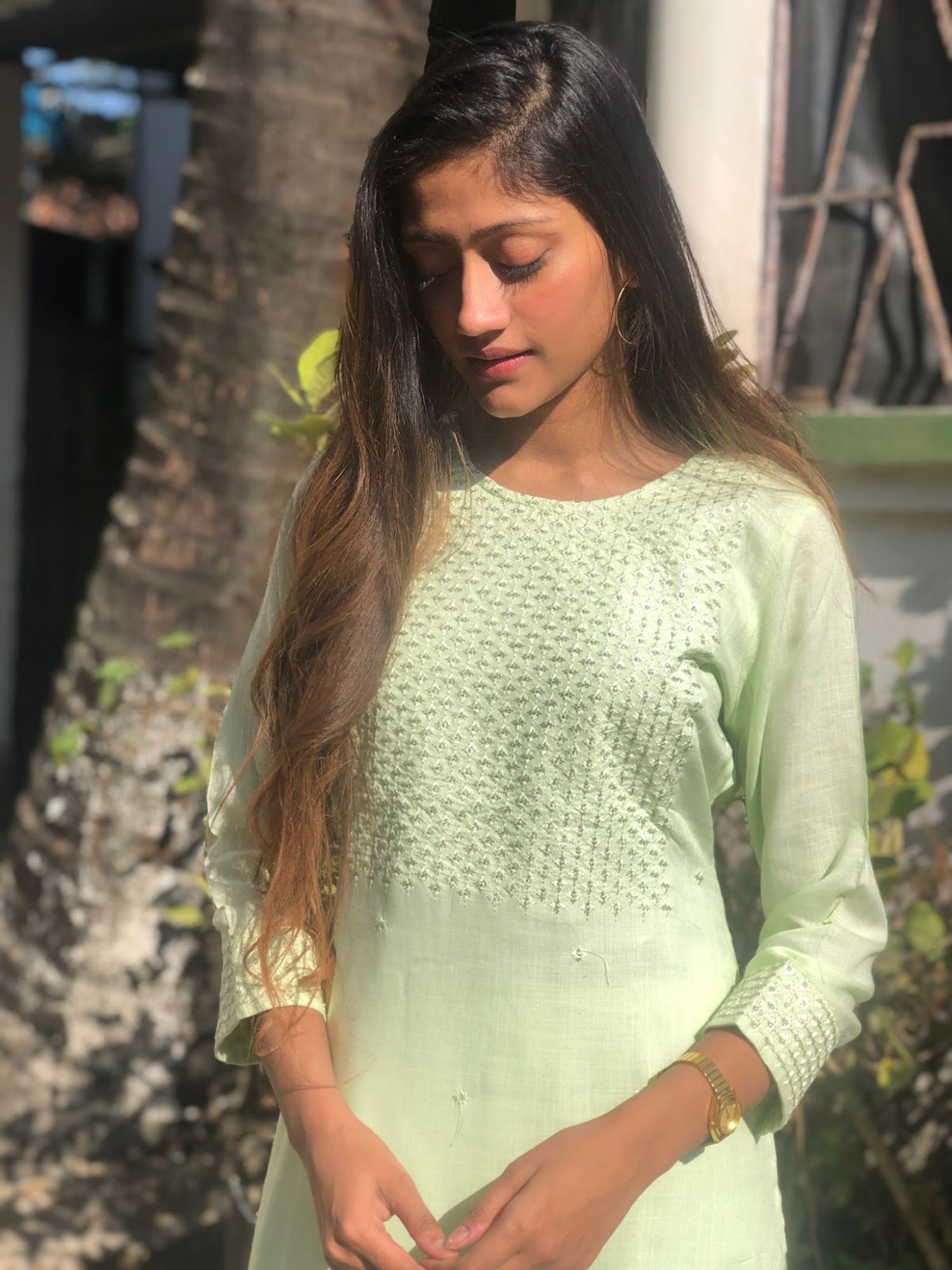 Khairiyat Pure Cotton Embroidered Kurta Pant Set Mint Green