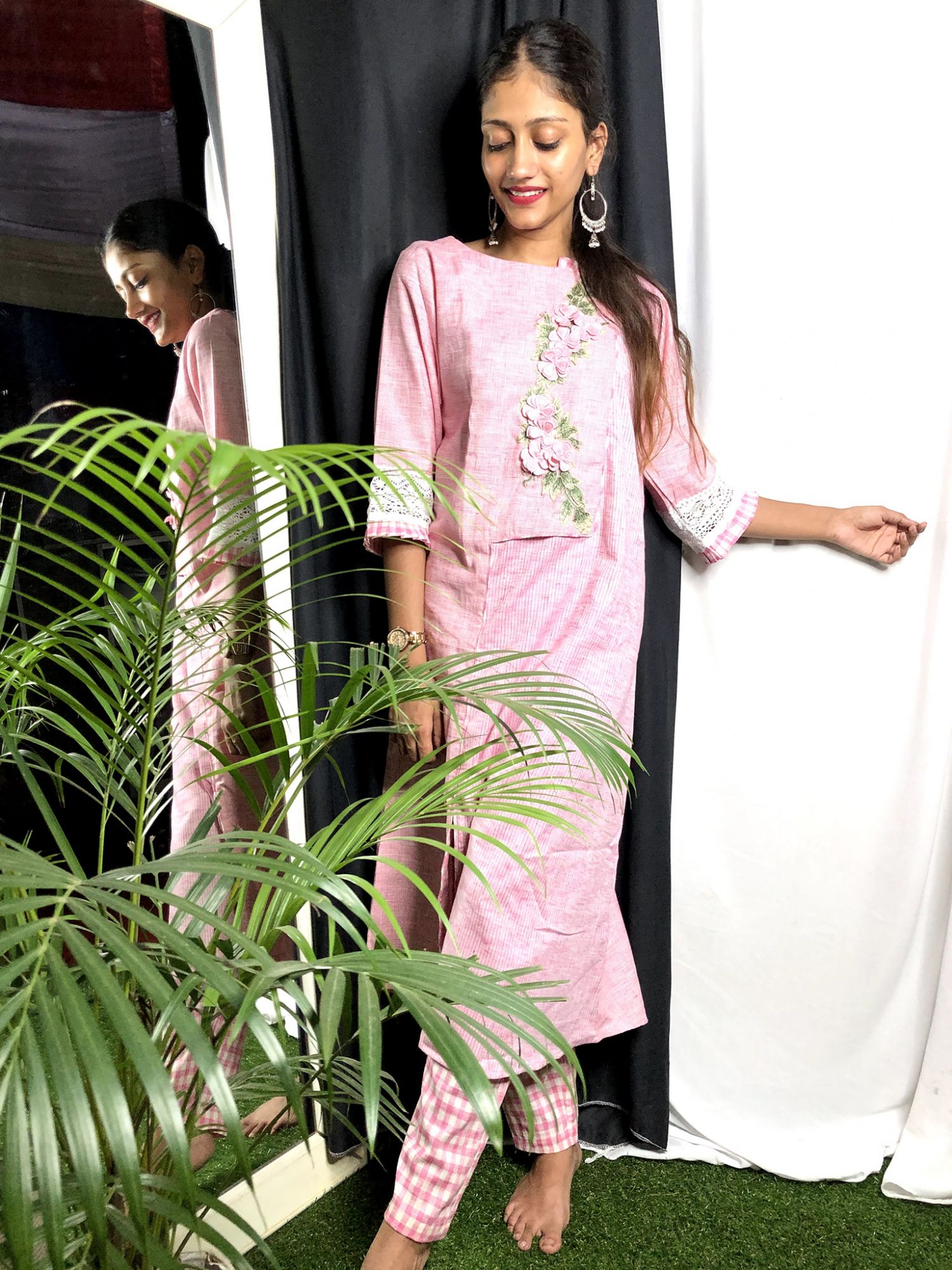 Khairiyat Pure Cotton Embroidered Kurta Pant Set Pink