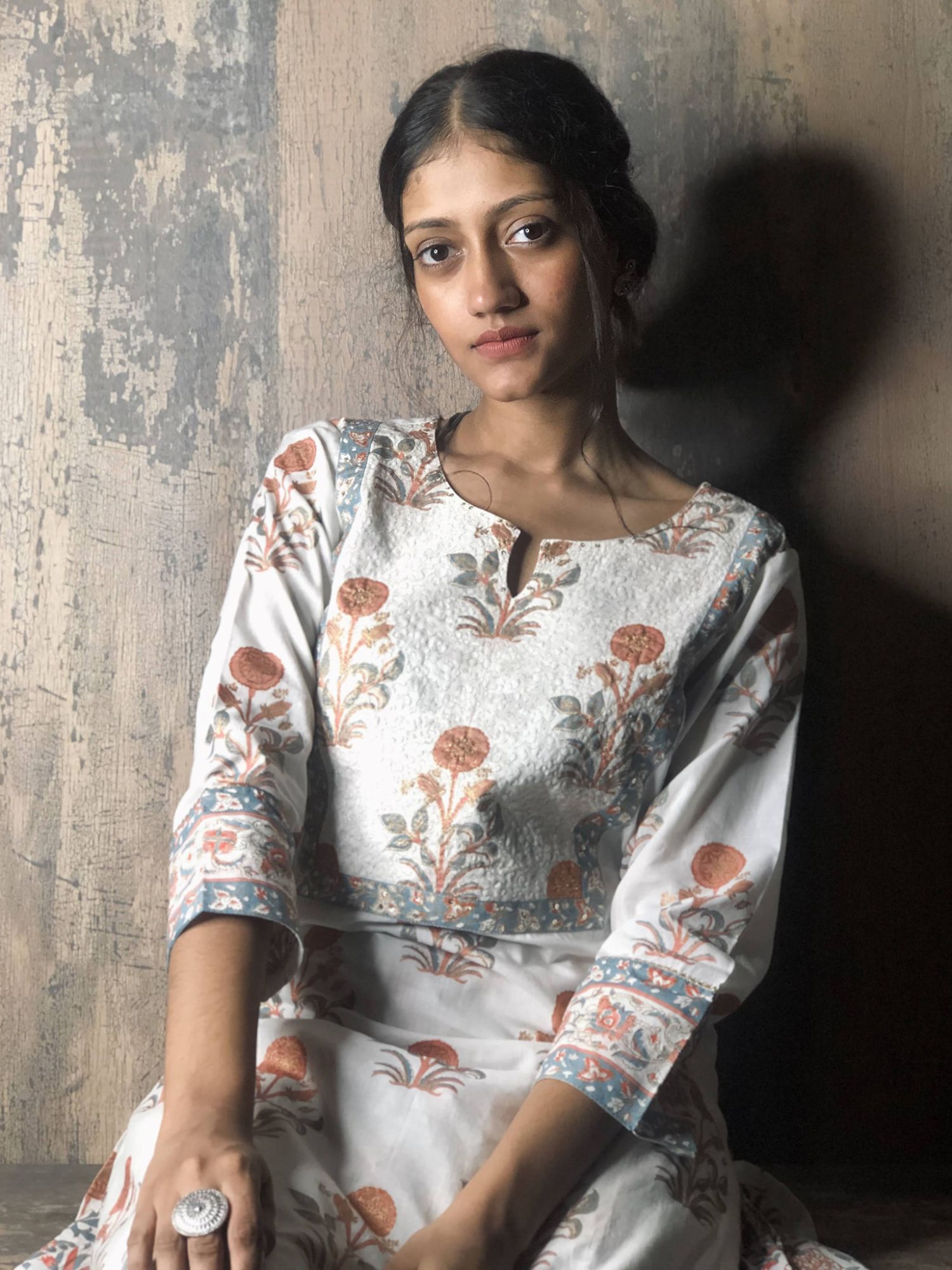 Khairiyat Pure Cotton Embroidered Kurta Sharara Set White Steel Grey