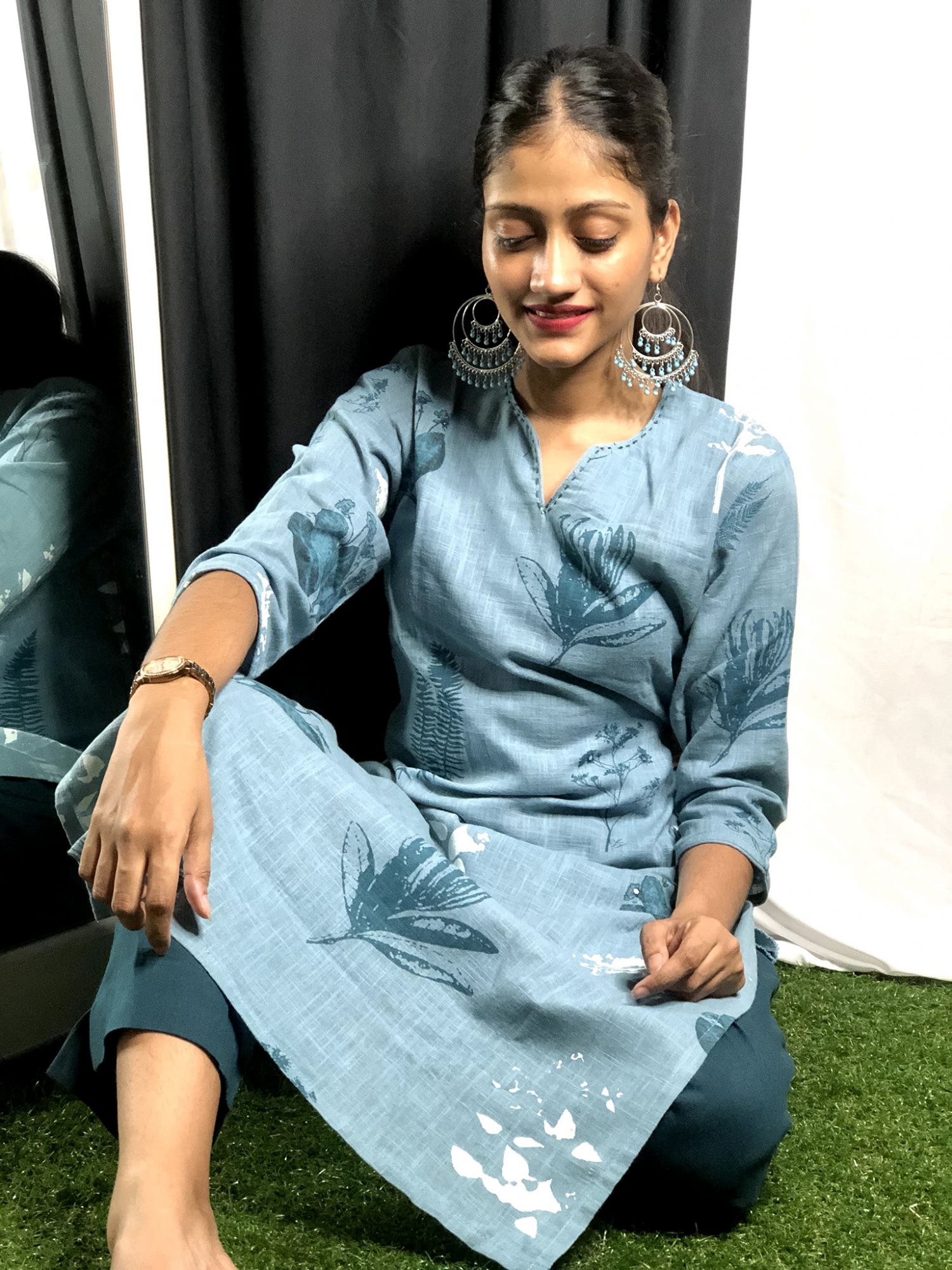 Khairiyat Pure Cotton Kurta Pant Set Cerulean Blue