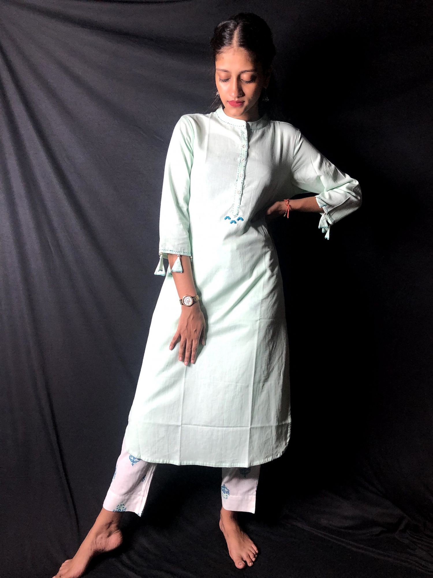 Khairiyat Pure Cotton Kurta Pant Set Mint Green