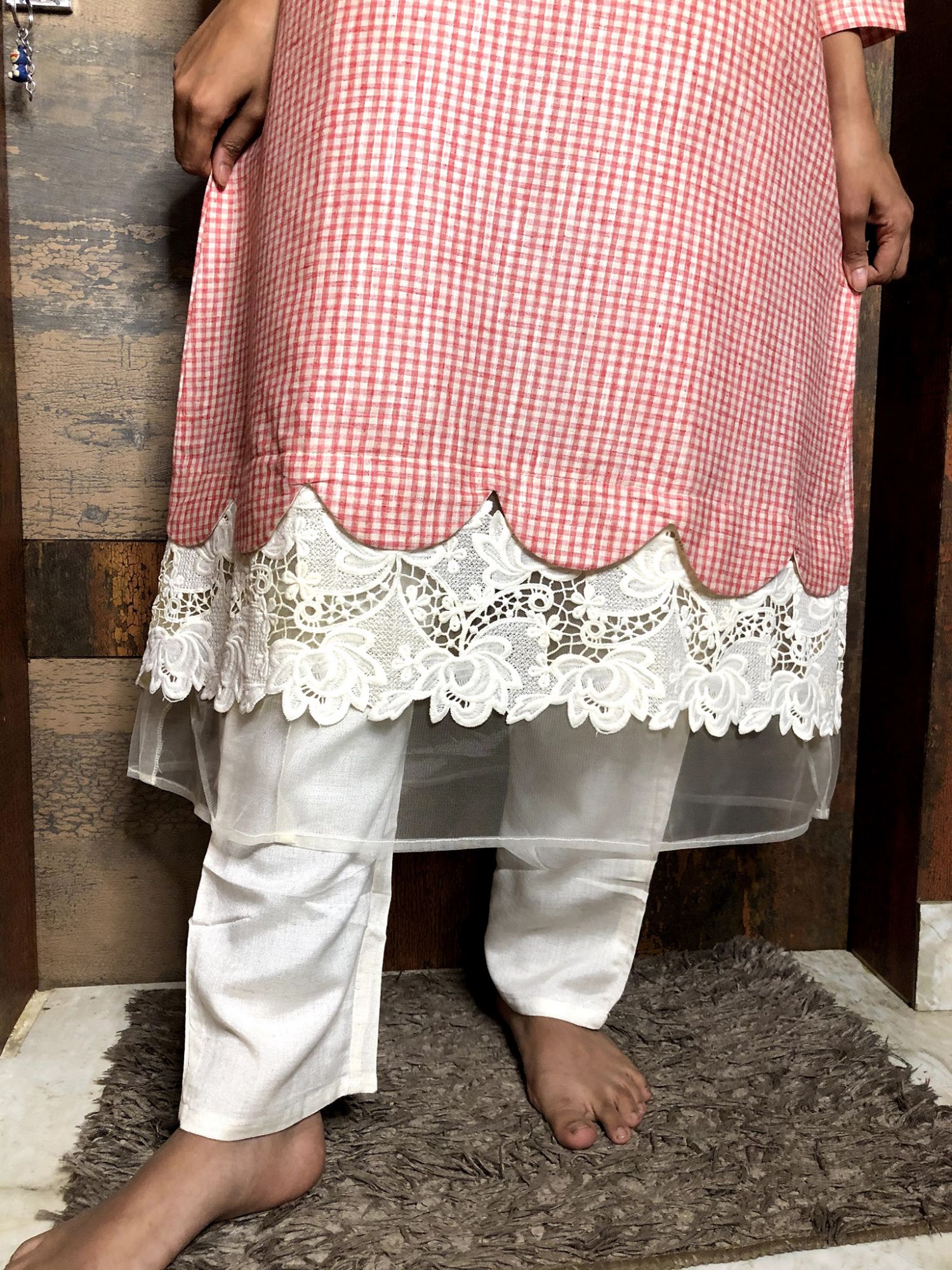 Khairiyat Pure Cotton Kurta Pant Set Red Beige
