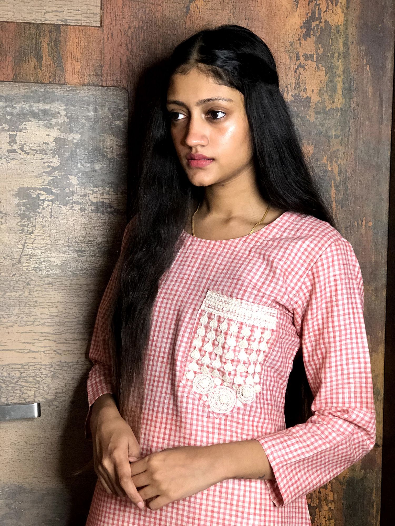 Khairiyat Pure Cotton Kurta Pant Set Red Beige