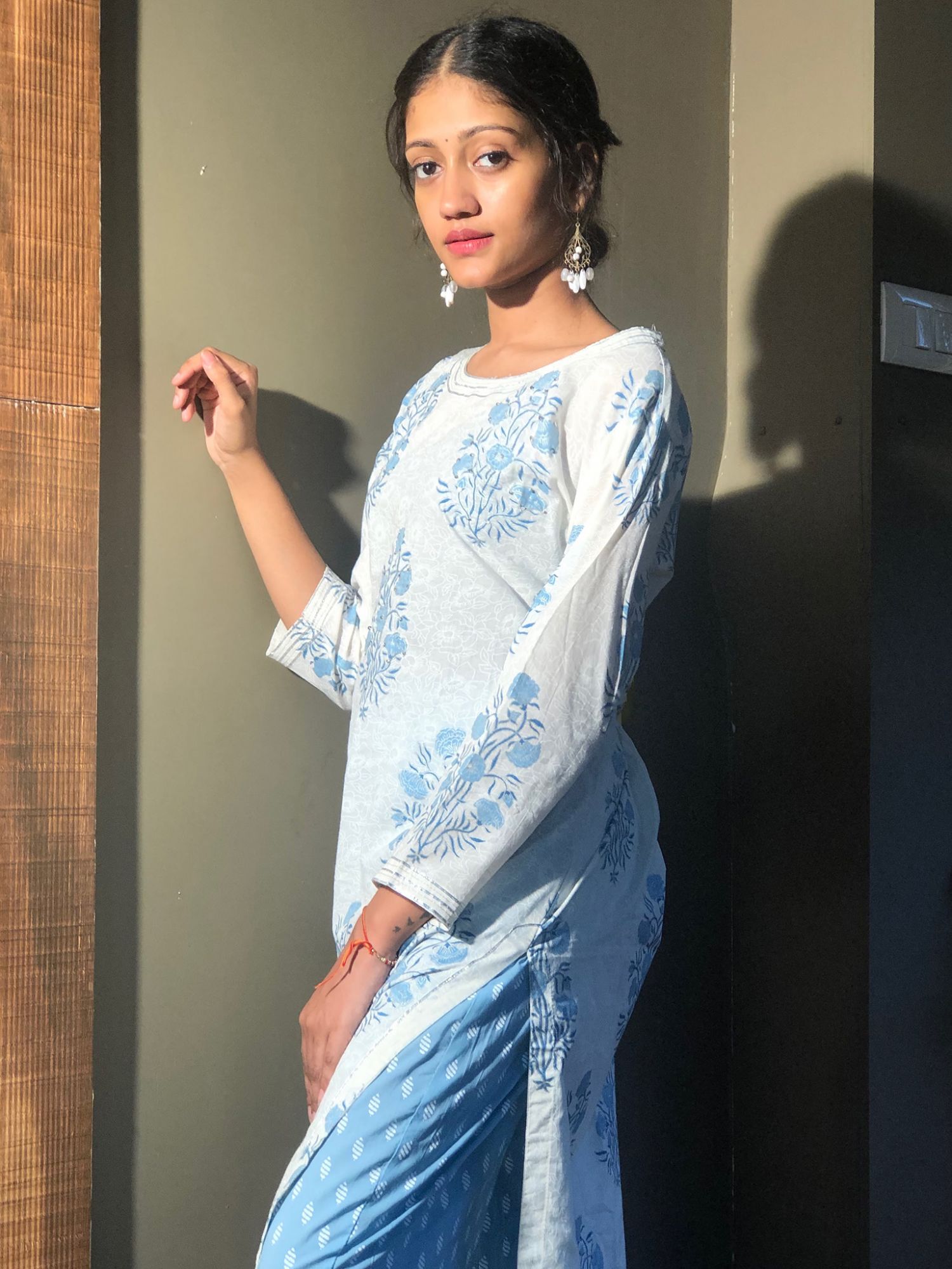 Khairiyat Pure Cotton Kurta Pant Set White Blue