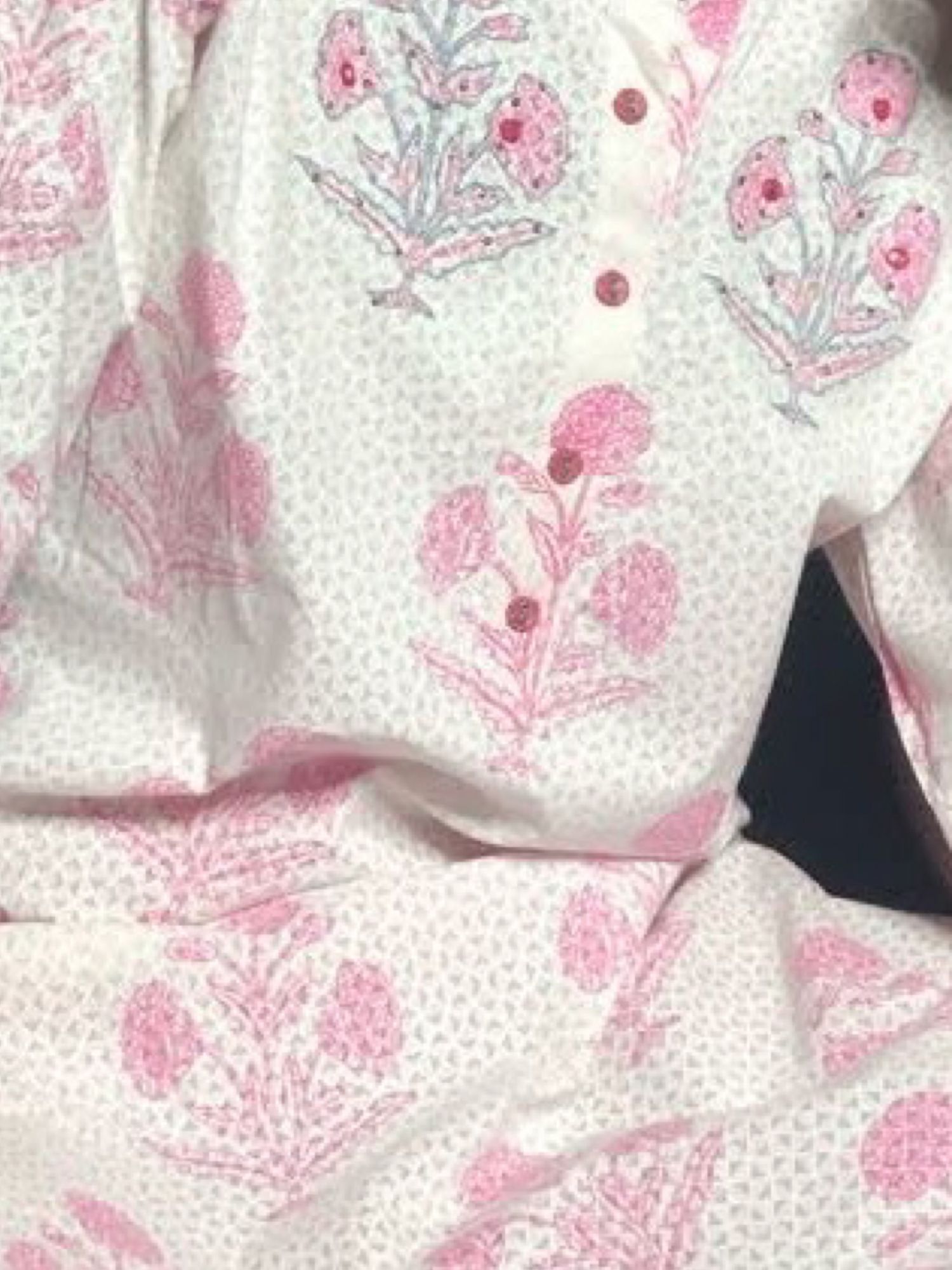 Khairiyat Pure Cotton Kurta Pant Set White Pink