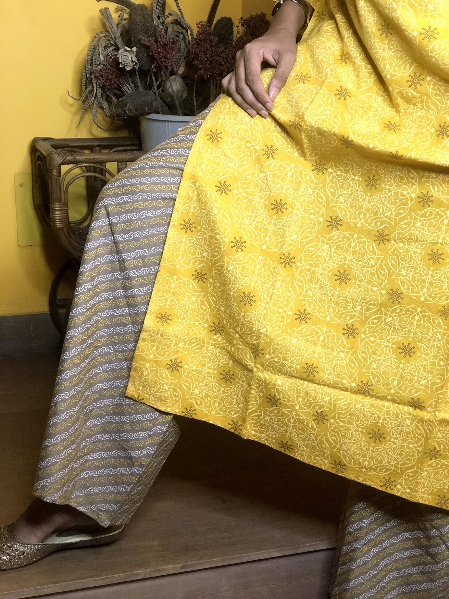 Khairiyat Pure Cotton Kurta Pant Set Yellow Brown