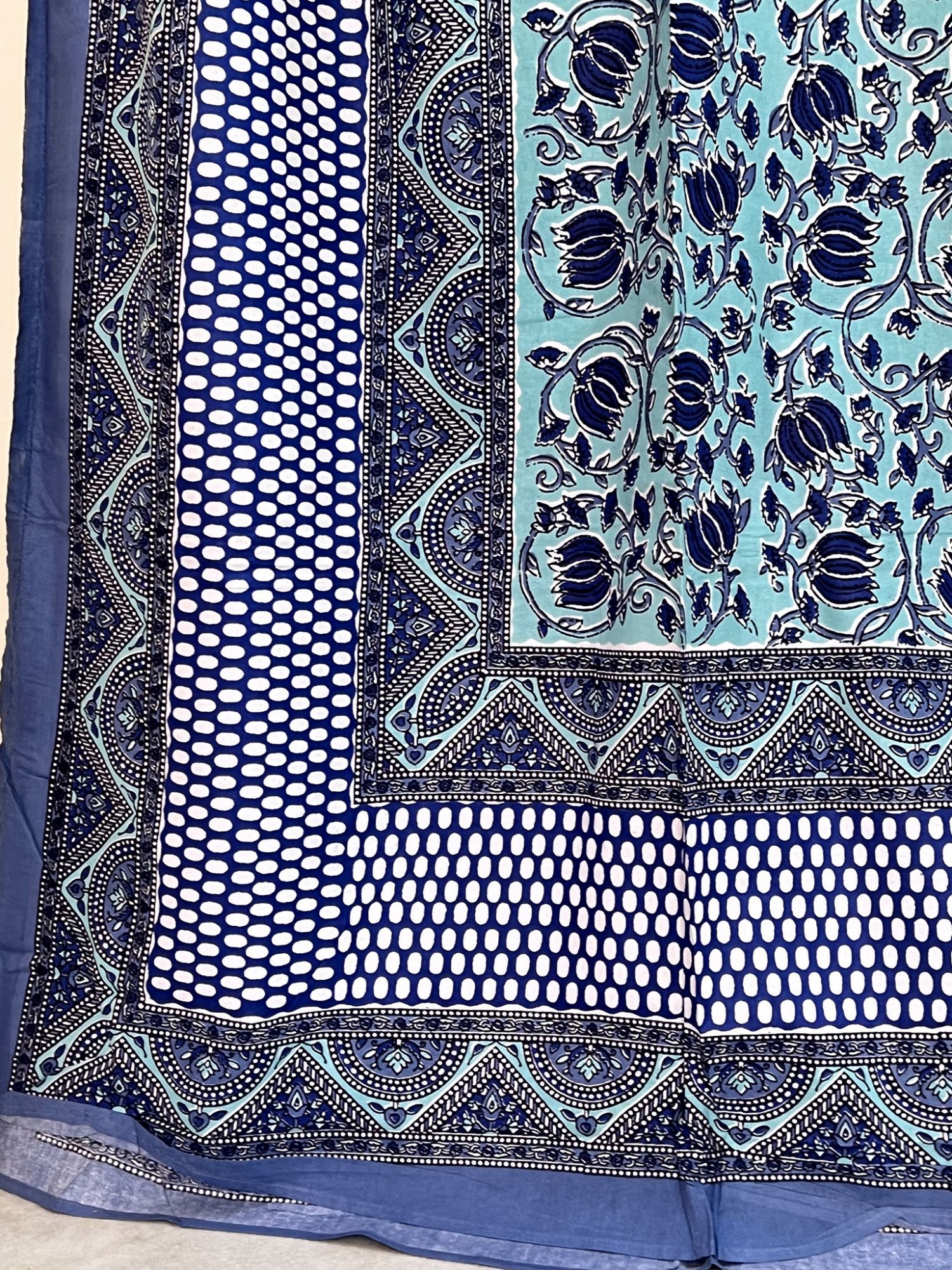 Phulwadi Pure Cotton Queen Size Bedsheet Blue Floral