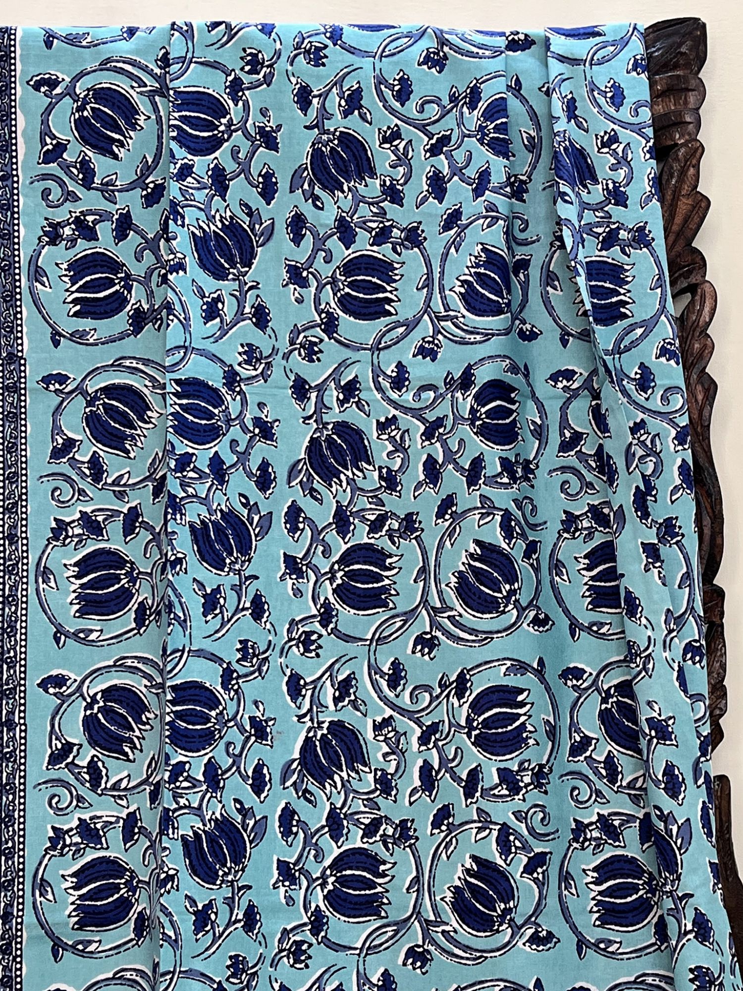 Phulwadi Pure Cotton Queen Size Bedsheet Blue Floral