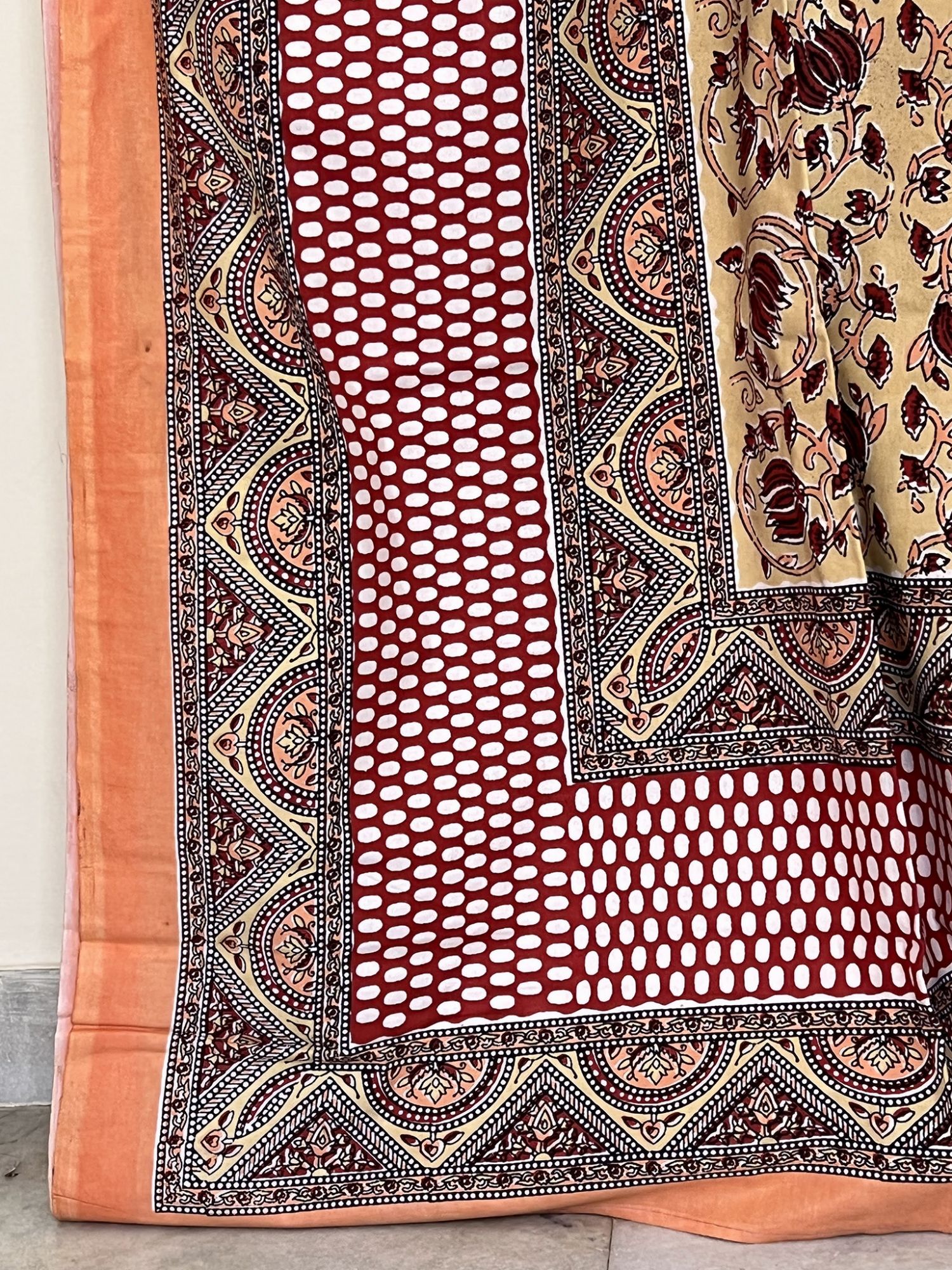 Phulwadi Pure Cotton Queen Size Bedsheet Brownish Yellow Floral